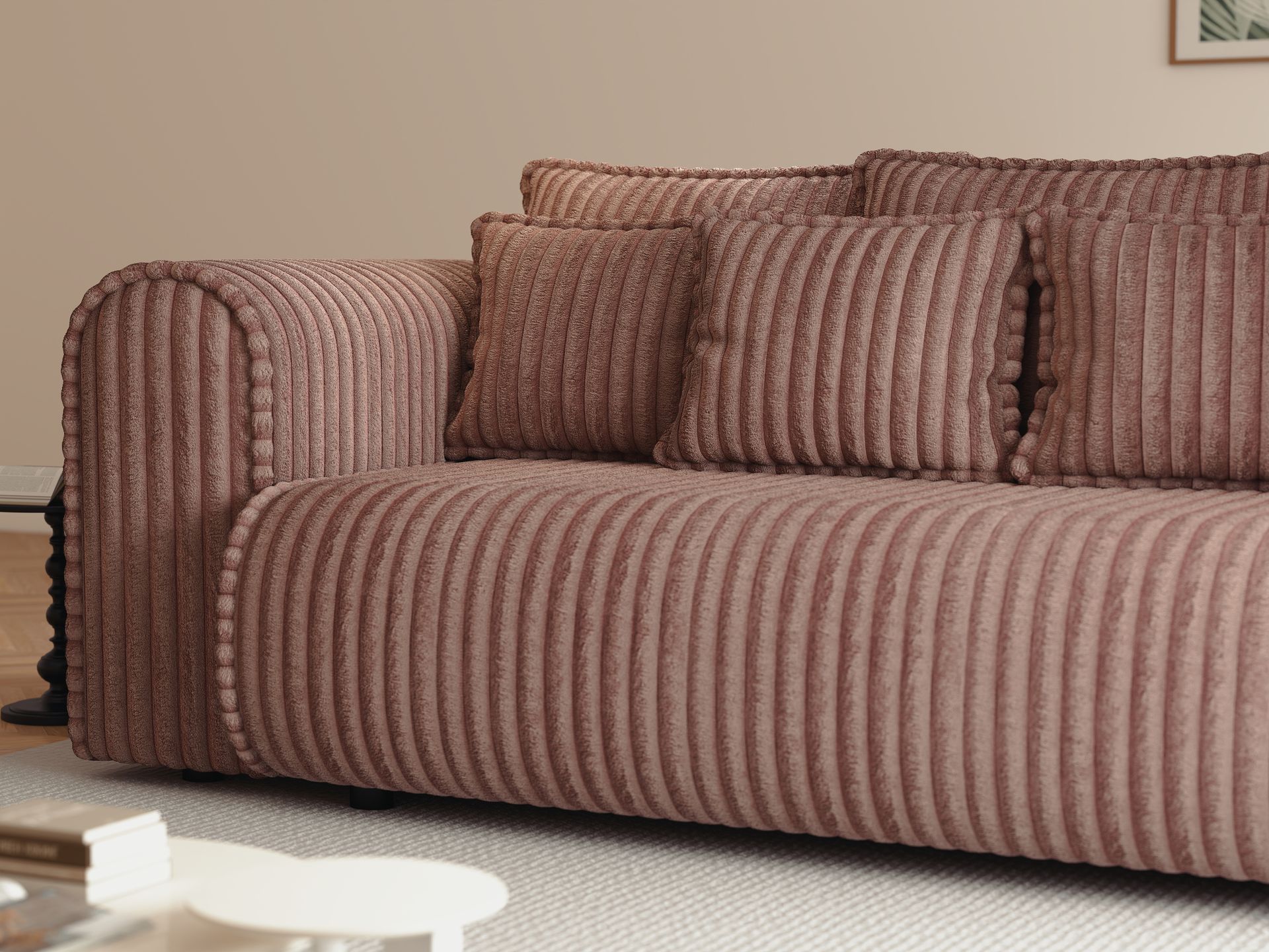 Canapea extensibilă dumonde cu ladă de depozitare si sezut confortabil din spuma high-density, Monaco Mica Tilia Roz 240x100 cm