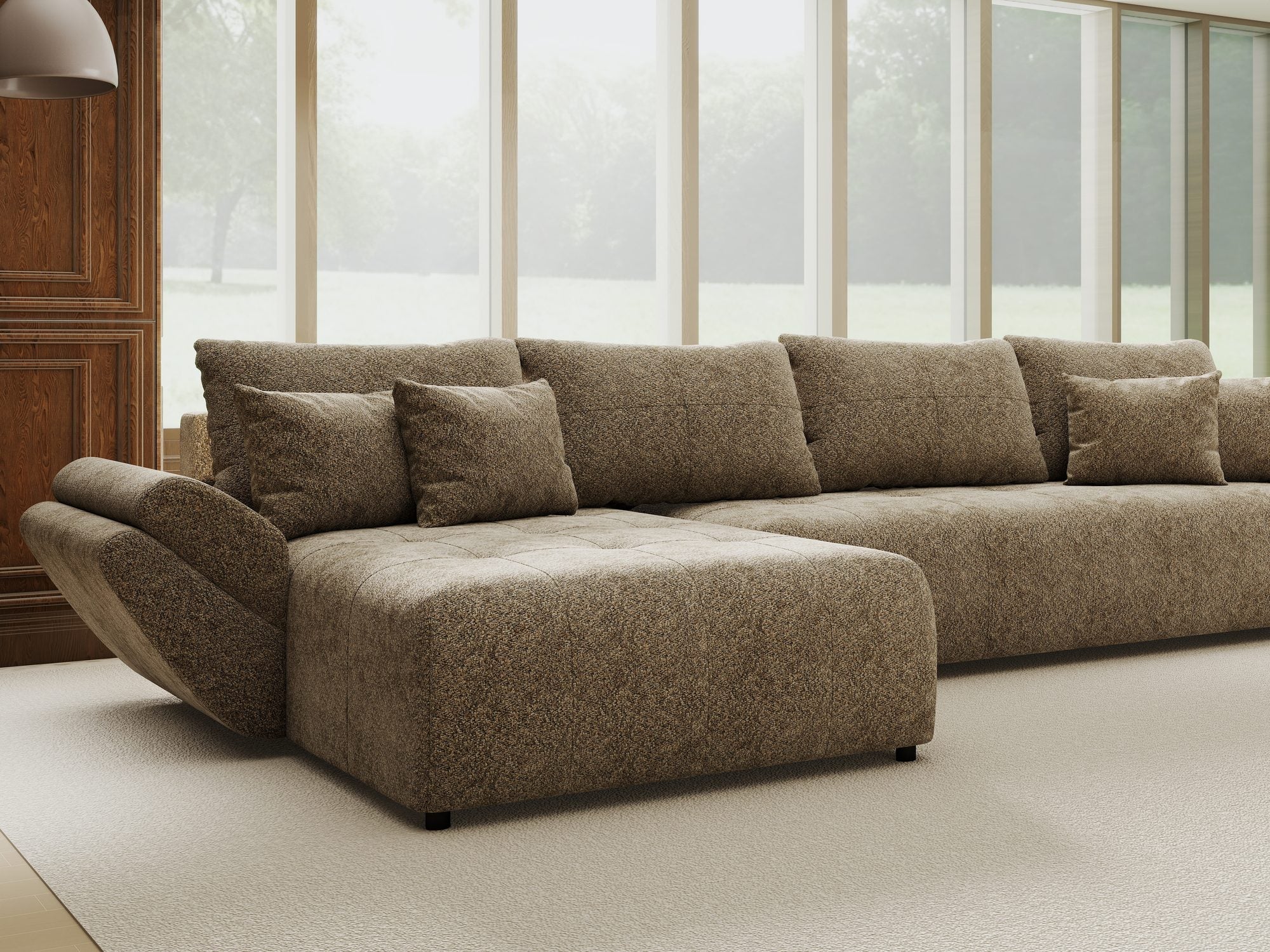 Colțar extensibil dumonde cu ladă de depozitare si sezut confortabil din spuma high-density, Berlin XL Arena Bej 4 350x185 cm