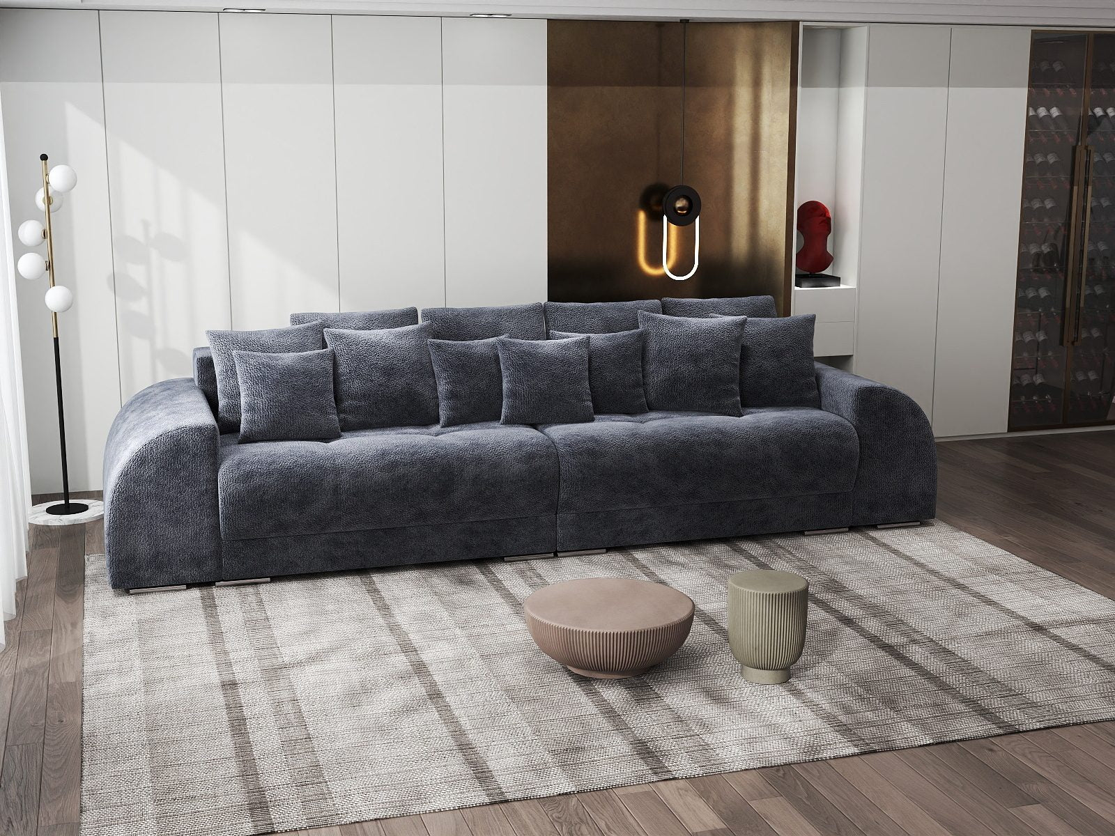 Canapea extensibilă dumonde cu 2 lăzi de depozitare si sezut confortabil din spuma high-density, Verona Vibe Gri Antracit 97 310x100 cm