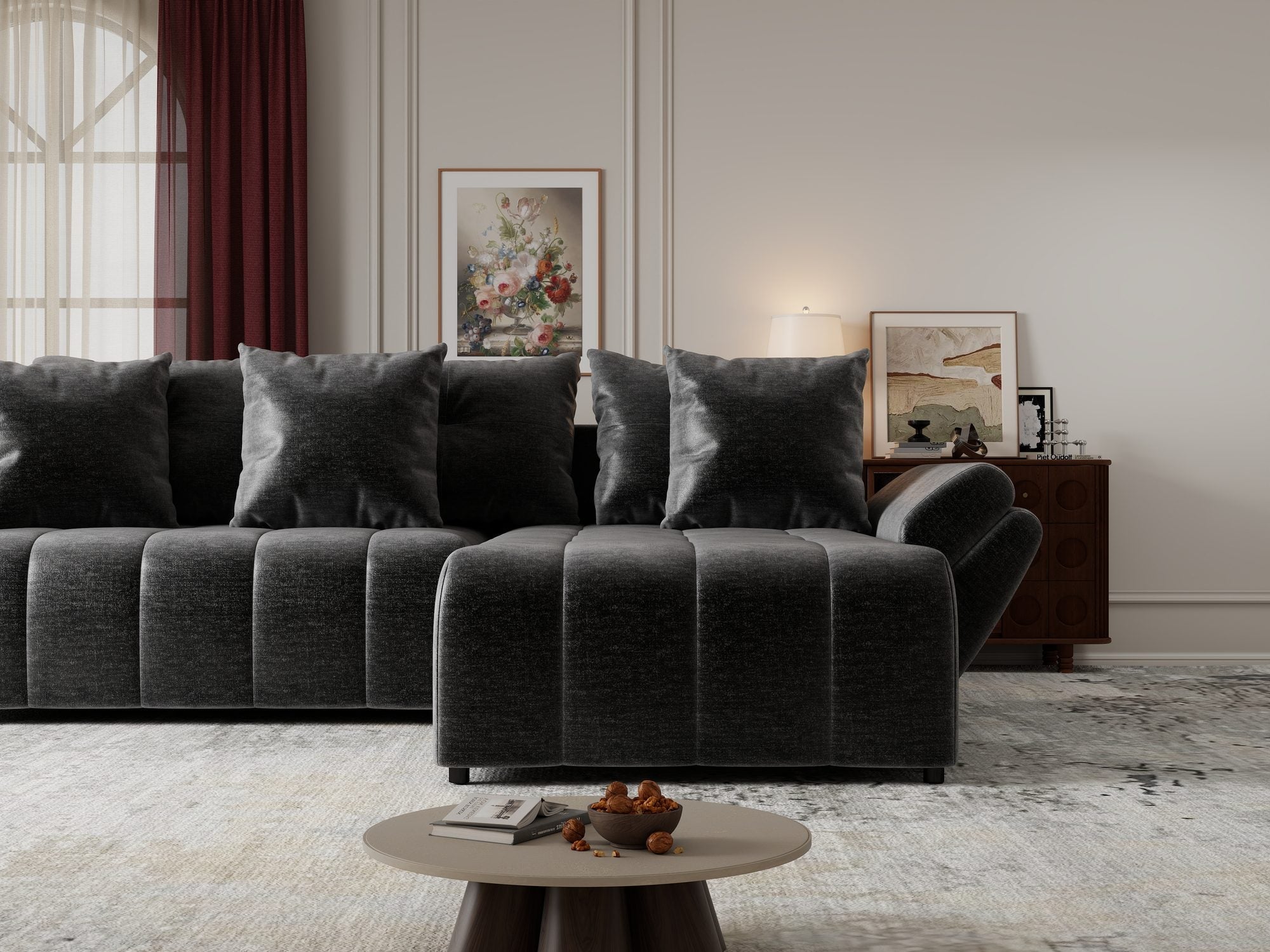 Colțar extensibil dumonde cu ladă de depozitare si sezut confortabil din spuma high-density, Berlin Monolith Gri Antracit 97 II 280x185 cm