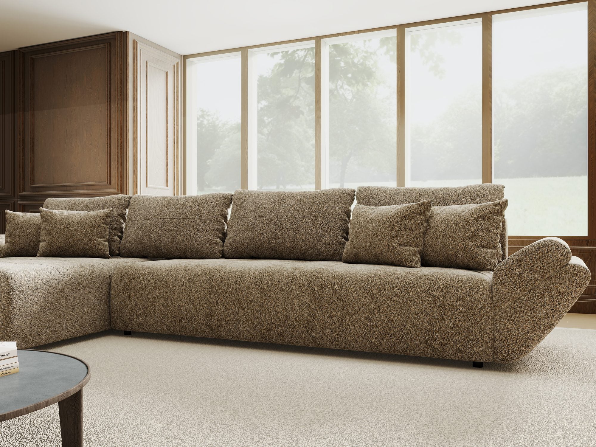 Colțar extensibil dumonde cu ladă de depozitare si sezut confortabil din spuma high-density, Berlin XL Arena Bej 4 350x185 cm