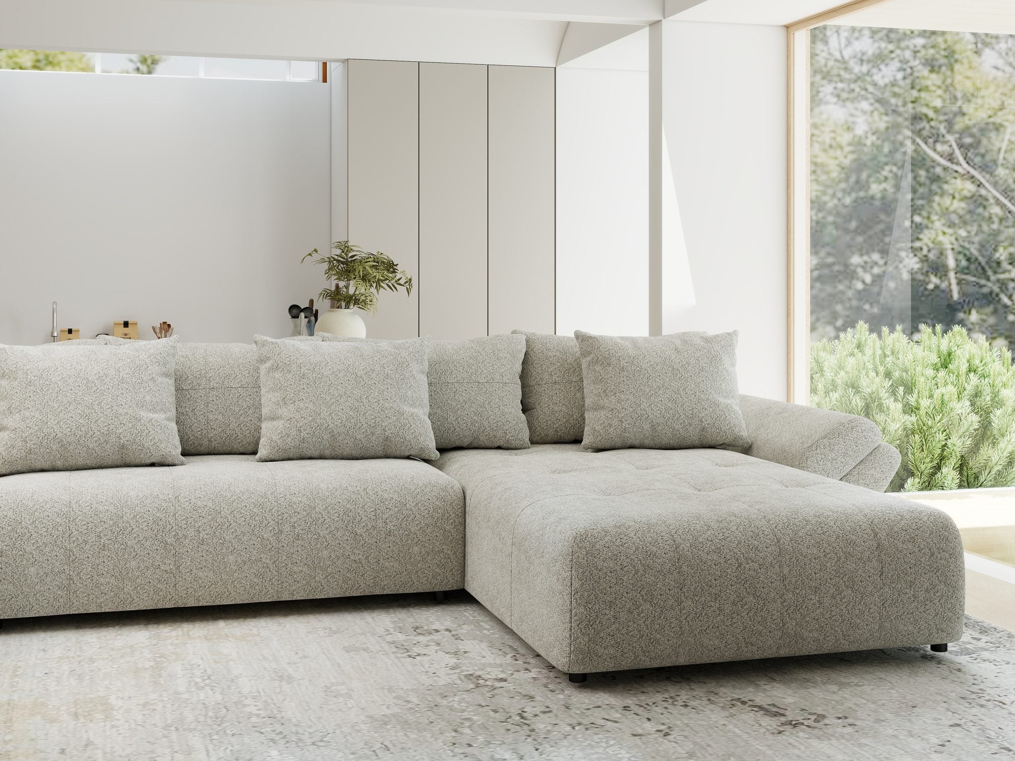 Colțar extensibil dumonde cu ladă de depozitare si sezut confortabil din spuma high-density, Berlin U Arena Bej 2 380x180 cm