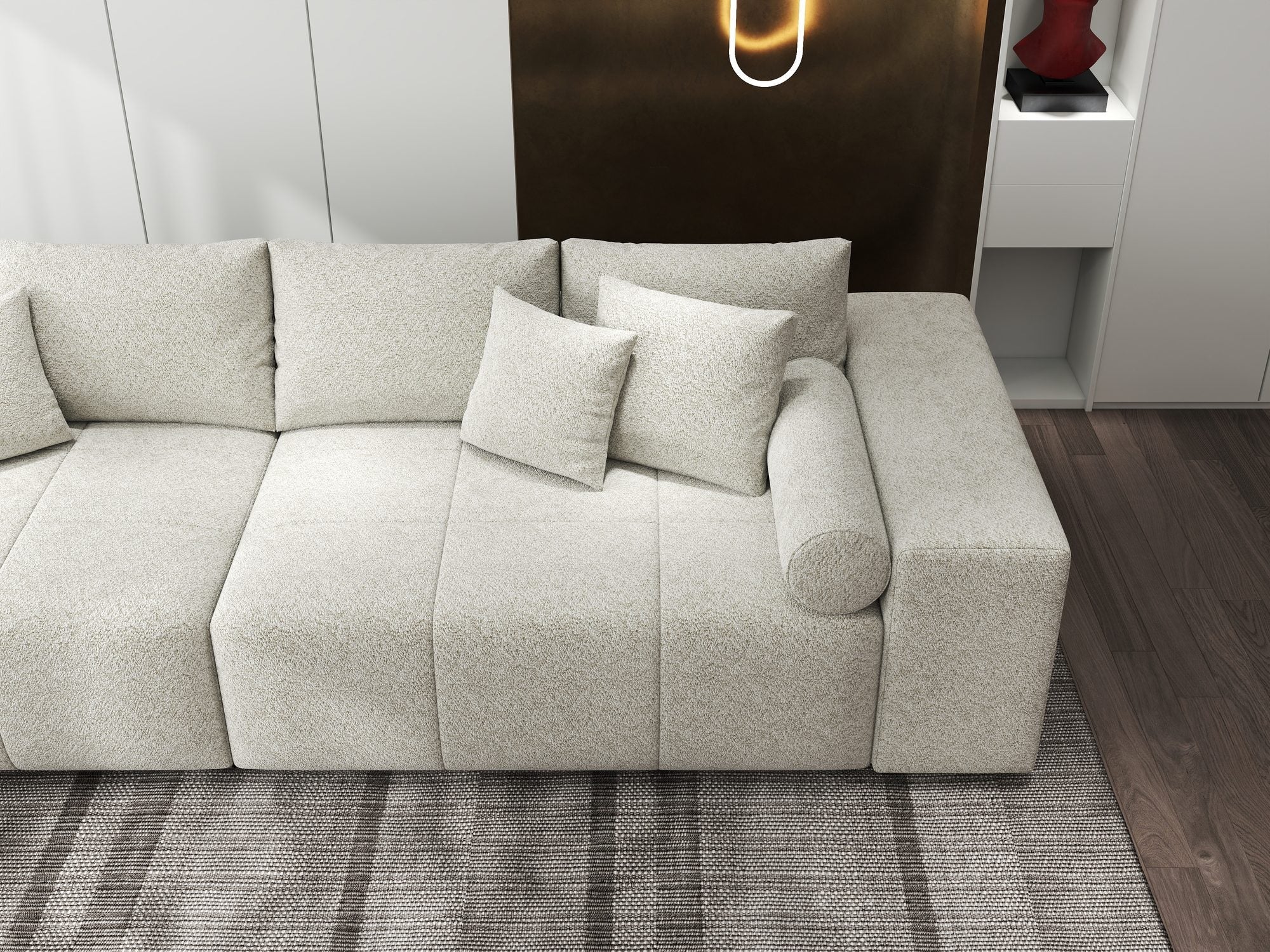 Canapea extensibilă dumonde cu ladă de depozitare si sezut confortabil din spuma high-density, Marbela XXL Arena Bej 20 290x100 cm