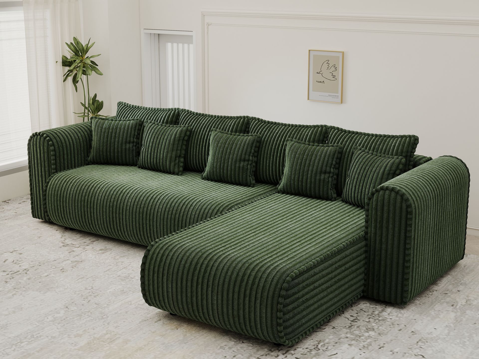 Colțar extensibil dumonde cu ladă de depozitare si sezut confortabil din spuma high-density, Monaco XL Tilia Verde II 340x185 cm