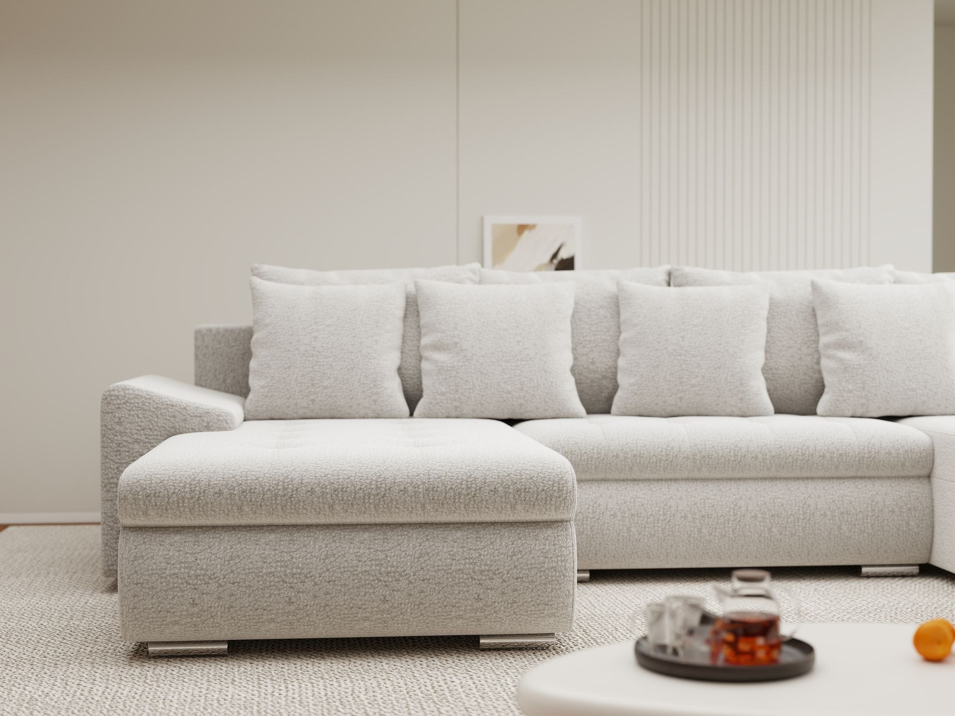 Colțar extensibil dumonde cu ladă de depozitare si sezut confortabil din spuma high-density, Leonardo U Jaguar Gri 19 360x185 cm