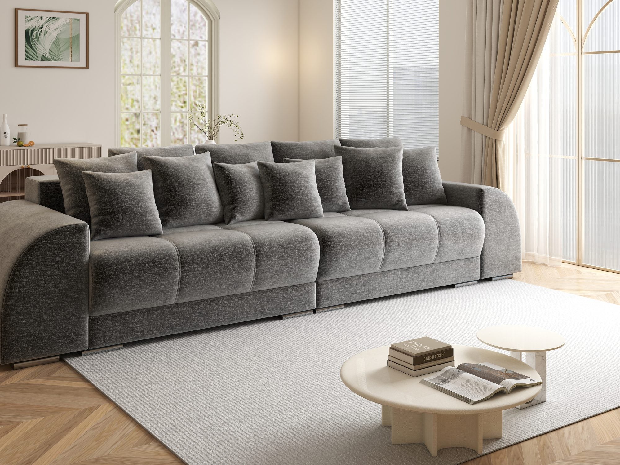 Canapea extensibilă dumonde cu 2 lăzi de depozitare si sezut confortabil din spuma high-density, Verona Monolith Gri 85 310x100 cm