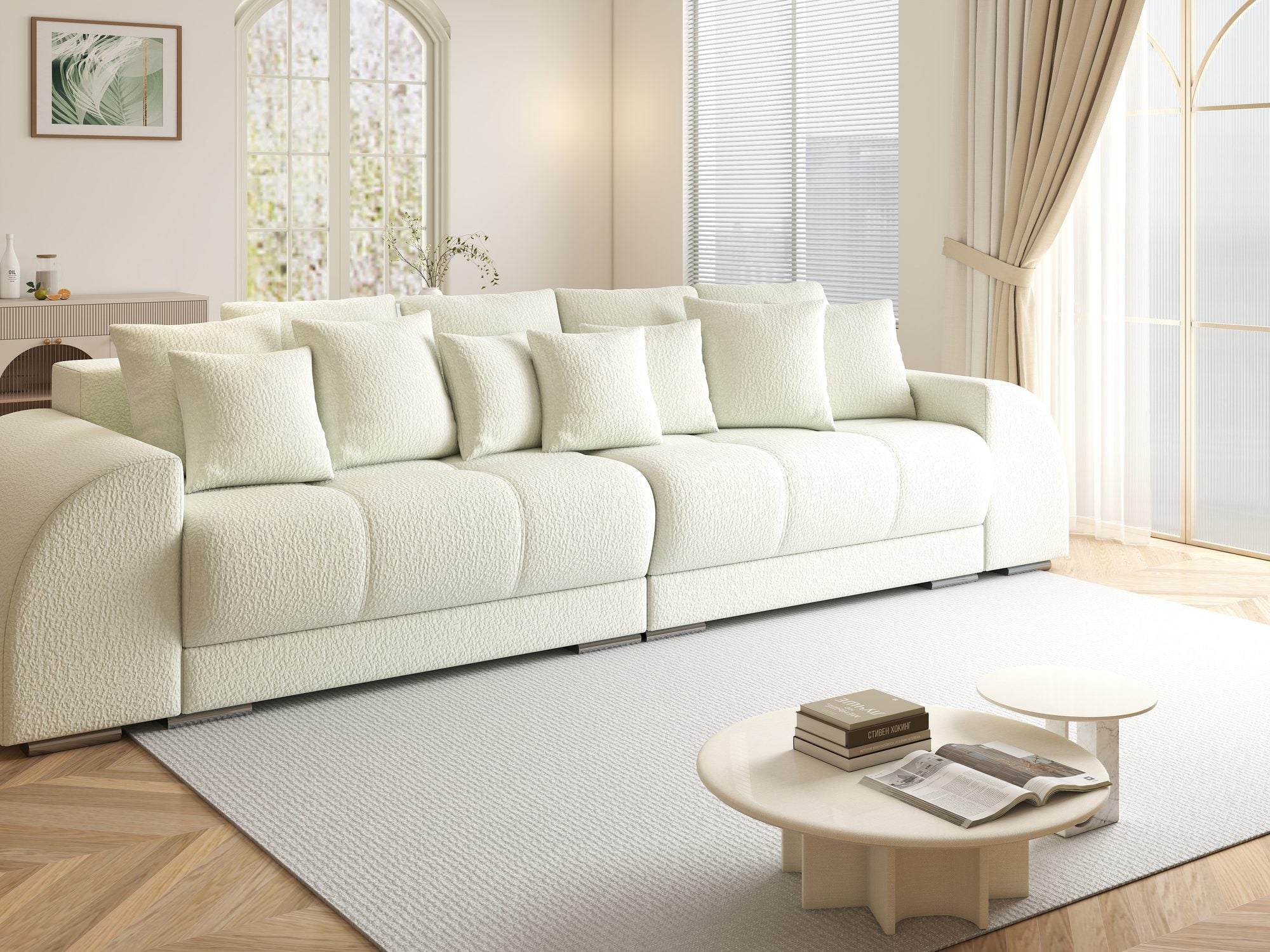 Canapea extensibilă dumonde cu 2 lăzi de depozitare si sezut confortabil din spuma high-density, Verona Jaguar Ivory 1 310x100 cm
