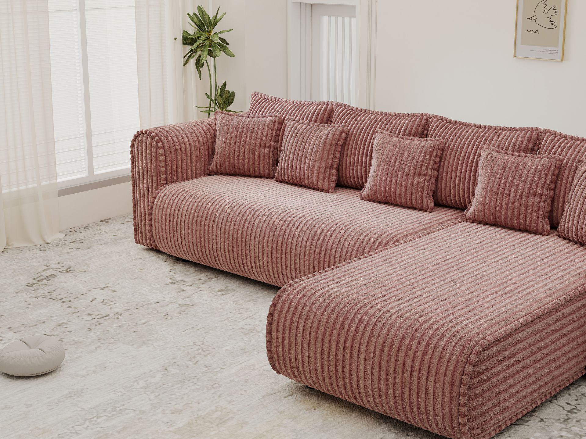 Colțar extensibil dumonde cu ladă de depozitare si sezut confortabil din spuma high-density, Monaco XL Tilia Roz II 340x185 cm