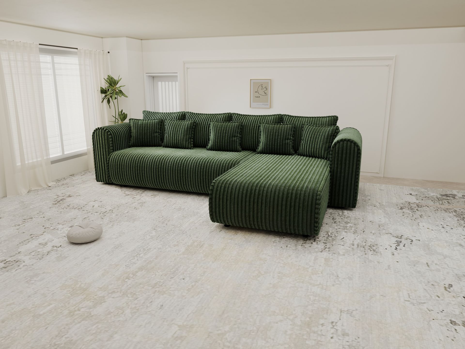 Colțar extensibil dumonde cu ladă de depozitare si sezut confortabil din spuma high-density, Monaco XL Tilia Verde II 340x185 cm