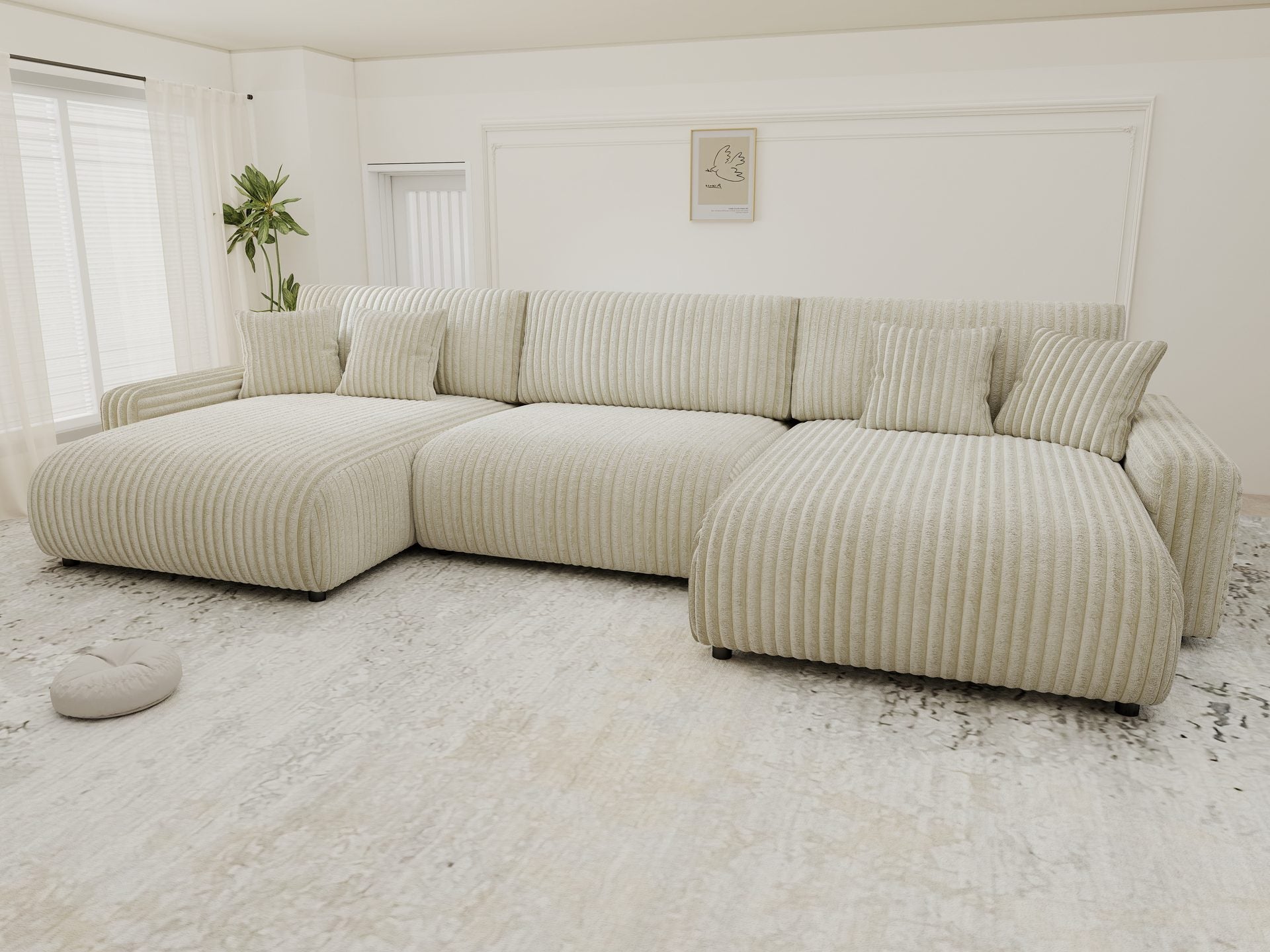 Dumonde kihúzható sarokkanapé tárolórekesszel és kényelmes, nagy sűrűségű habszivacs ülőfelülettel, Sara Tilia bej 332x170 cm