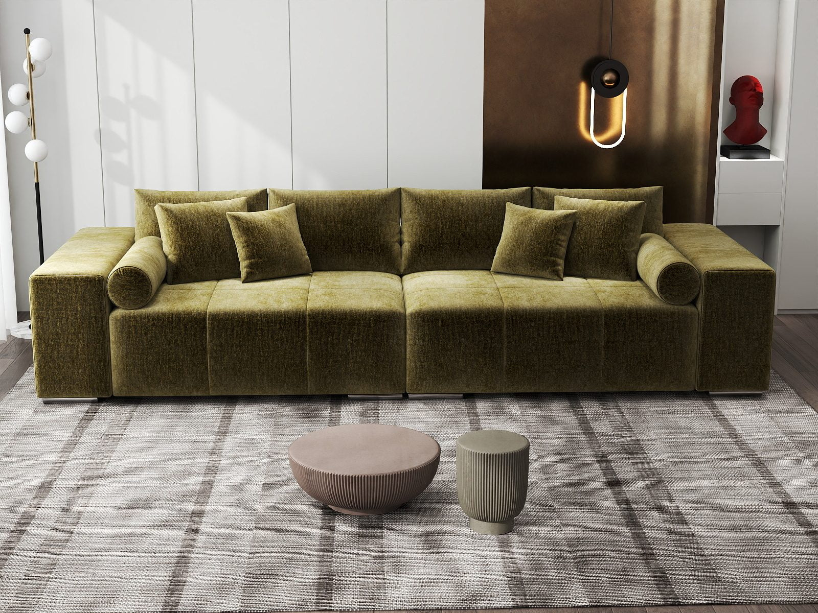 Canapea extensibilă dumonde cu ladă de depozitare si sezut confortabil din spuma high-density, Marbela XXL Monolith Verde Olive 38 290x100 cm