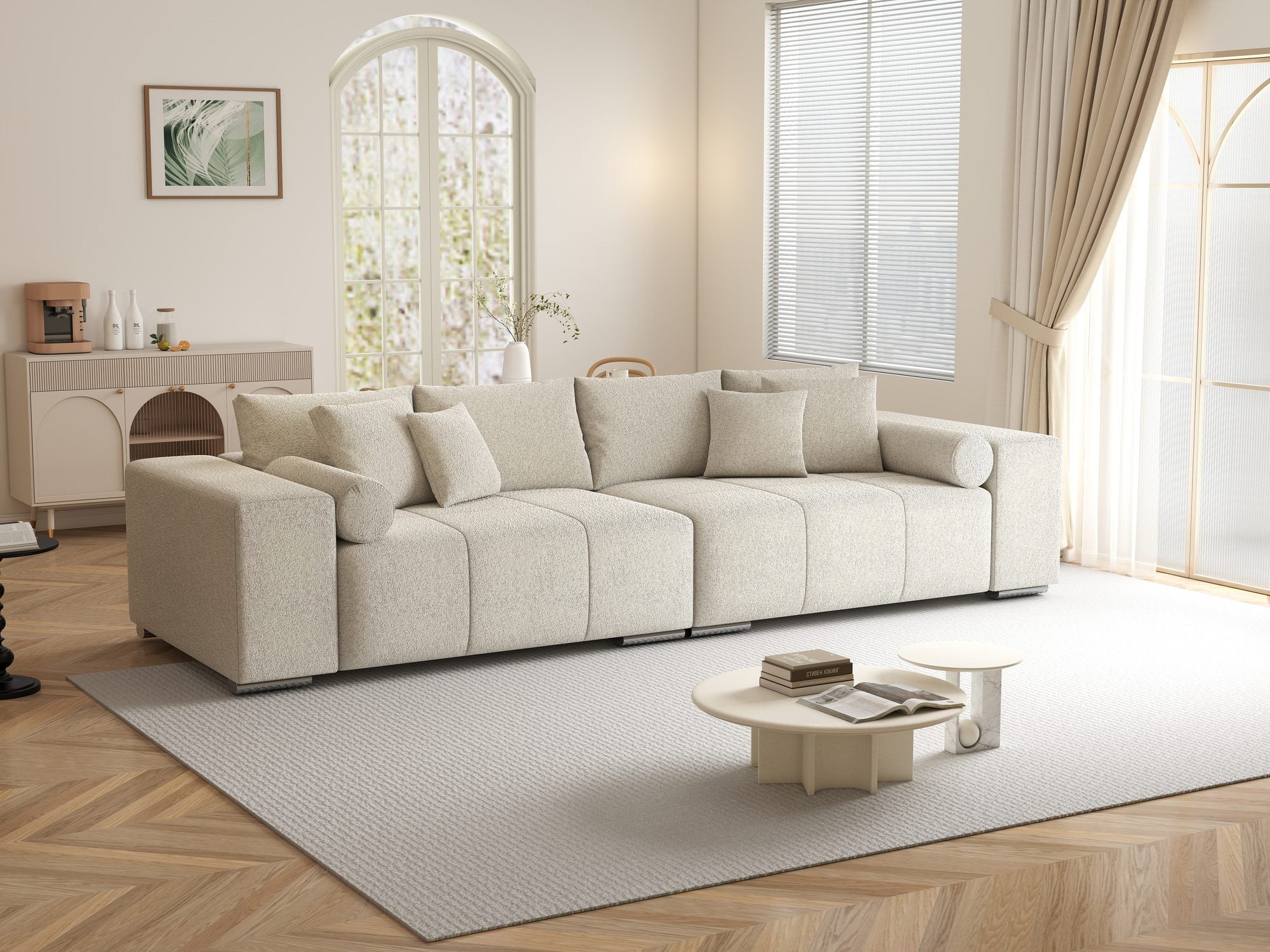 Canapea extensibilă dumonde cu ladă de depozitare si sezut confortabil din spuma high-density, Marbela XXL Monte Bej 03 290x100 cm