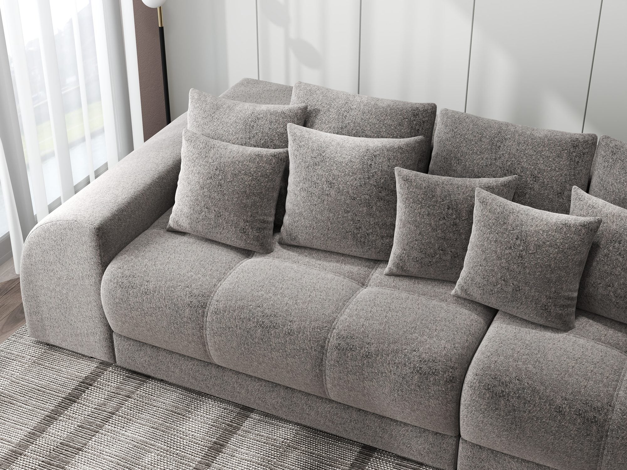 Canapea extensibilă dumonde cu 2 lăzi de depozitare si sezut confortabil din spuma high-density, Verona Monte Gri 16 310x100 cm