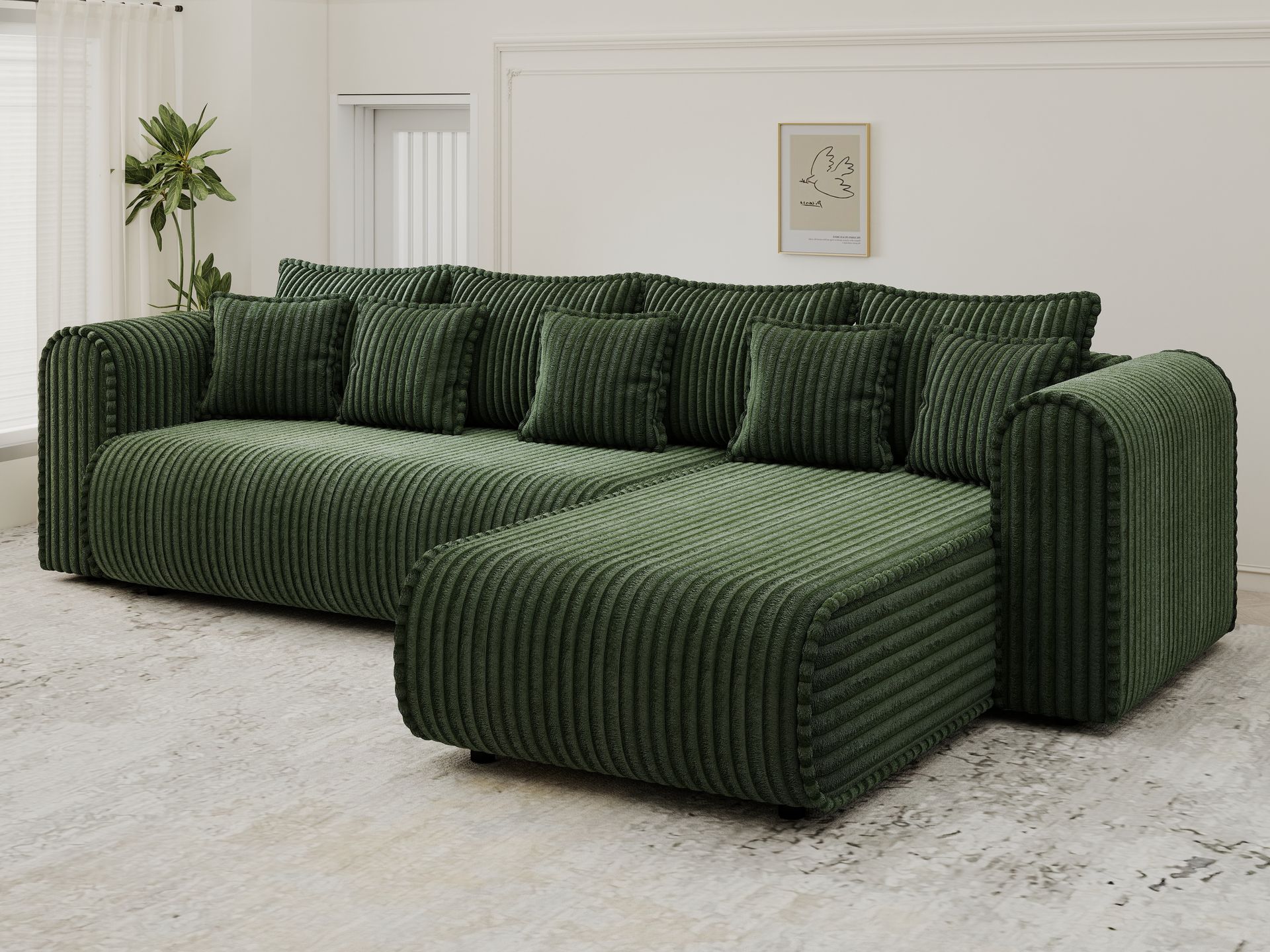 Colțar extensibil dumonde cu ladă de depozitare si sezut confortabil din spuma high-density, Monaco XL Tilia Verde II 340x185 cm