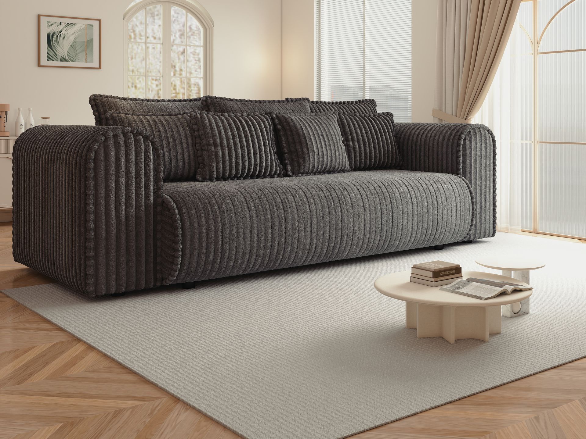 Canapea extensibilă dumonde cu ladă de depozitare si sezut confortabil din spuma high-density, Monaco Mica Tilia Grafit 240x100 cm