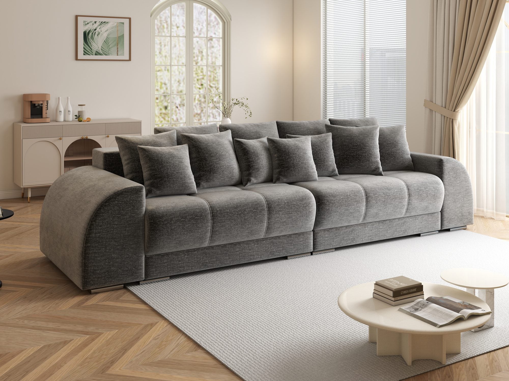 Canapea extensibilă dumonde cu 2 lăzi de depozitare si sezut confortabil din spuma high-density, Verona Monolith Gri 85 310x100 cm