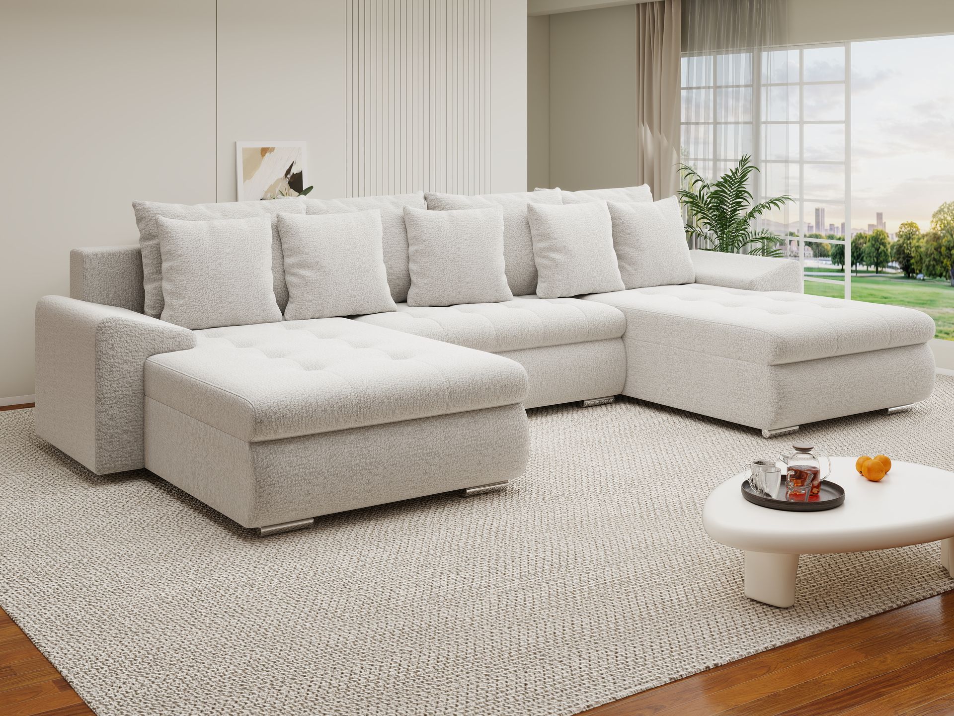 Colțar extensibil dumonde cu ladă de depozitare si sezut confortabil din spuma high-density, Leonardo U Jaguar Gri 19 360x185 cm