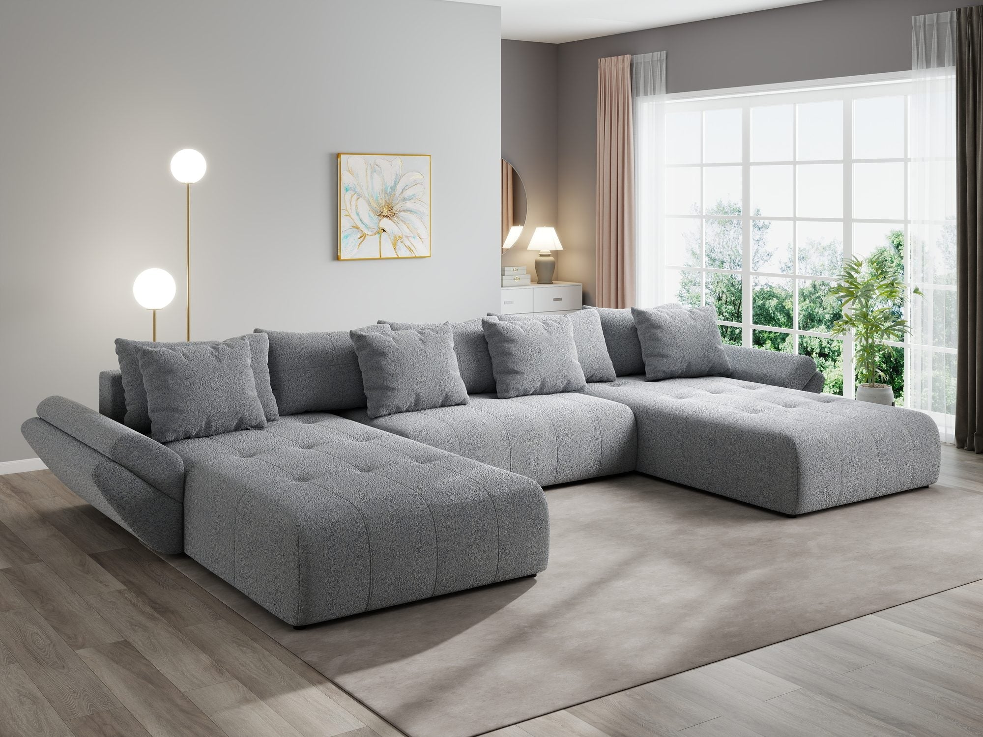 Colțar extensibil dumonde cu ladă de depozitare si sezut confortabil din spuma high-density, Berlin U Monte Gri 84 380x180 cm
