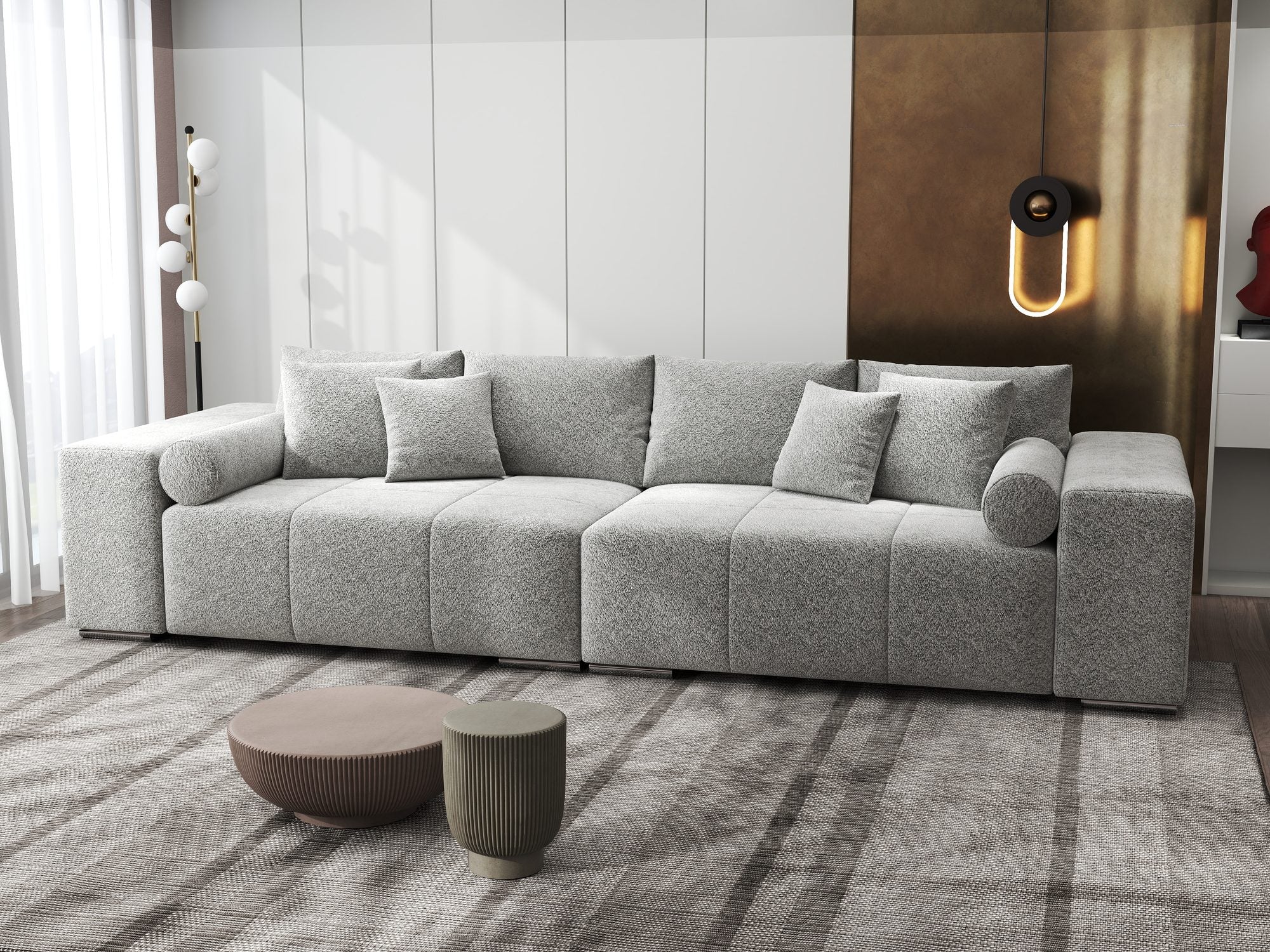 Canapea extensibilă dumonde cu ladă de depozitare si sezut confortabil din spuma high-density, Marbela XXL Arena Gri 15 290x100 cm