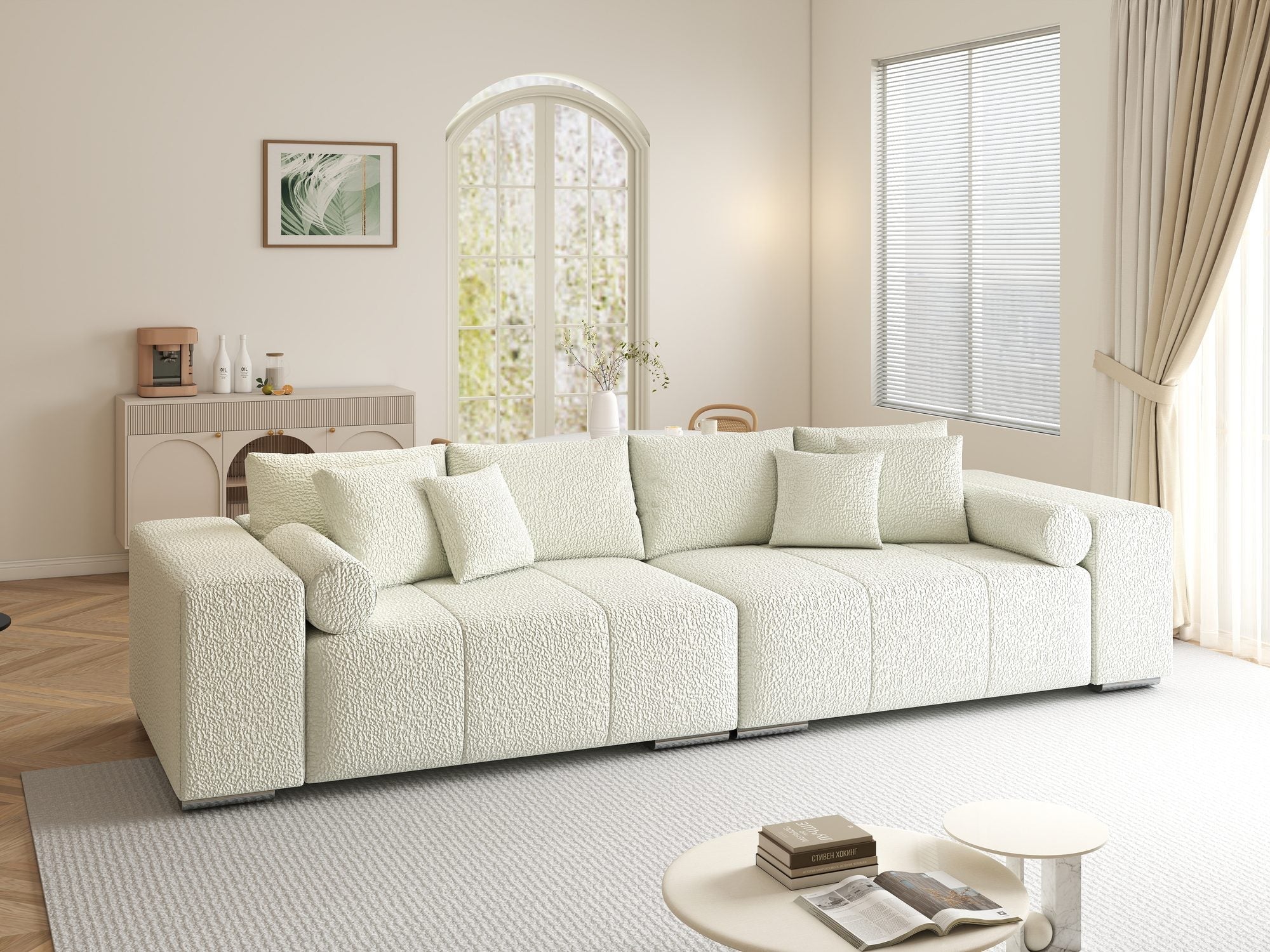 Canapea extensibilă dumonde cu ladă de depozitare si sezut confortabil din spuma high-density, Marbela XXL Jaguar Ivory 1 290x100 cm