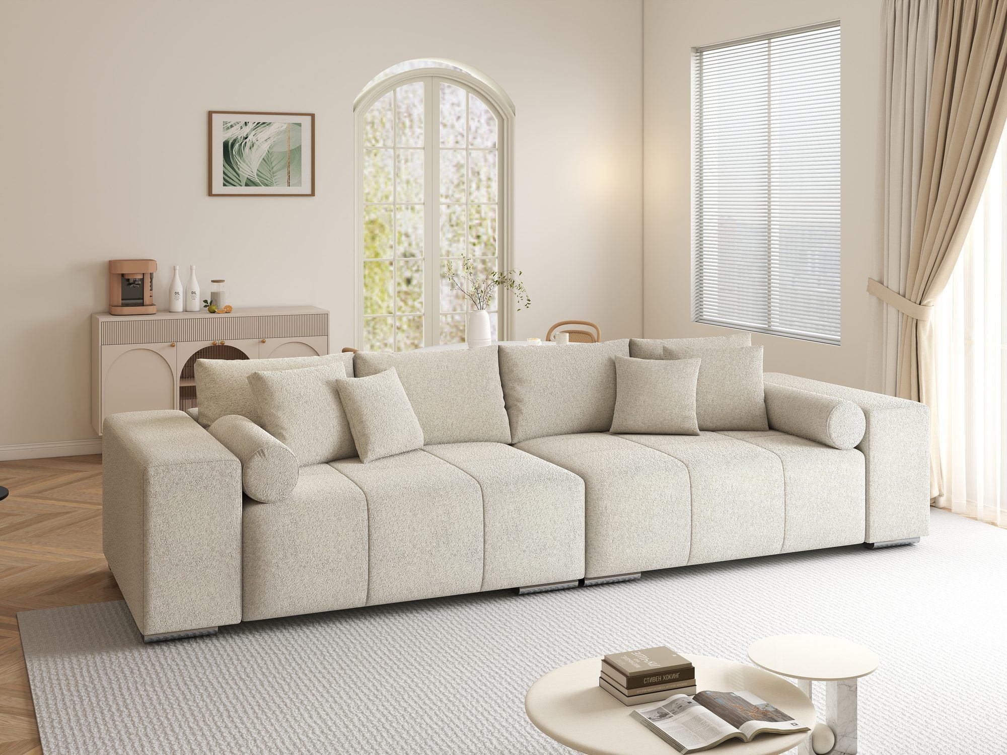 Canapea extensibilă dumonde cu ladă de depozitare si sezut confortabil din spuma high-density, Marbela XXL Monte Bej 03 290x100 cm