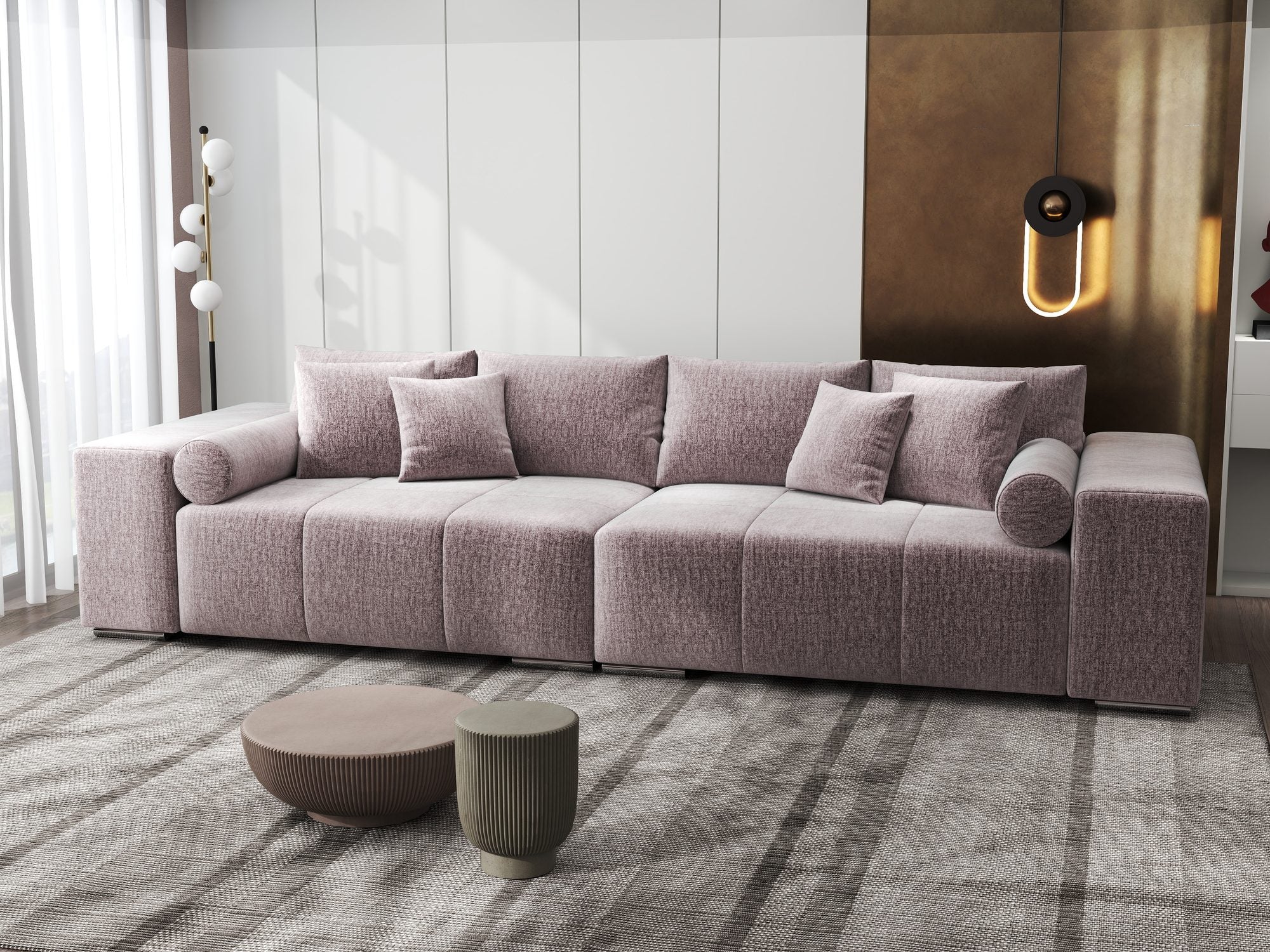 Canapea extensibilă dumonde cu ladă de depozitare si sezut confortabil din spuma high-density, Marbela XXL Monolith Roz Pudrat 62 290x100 cm
