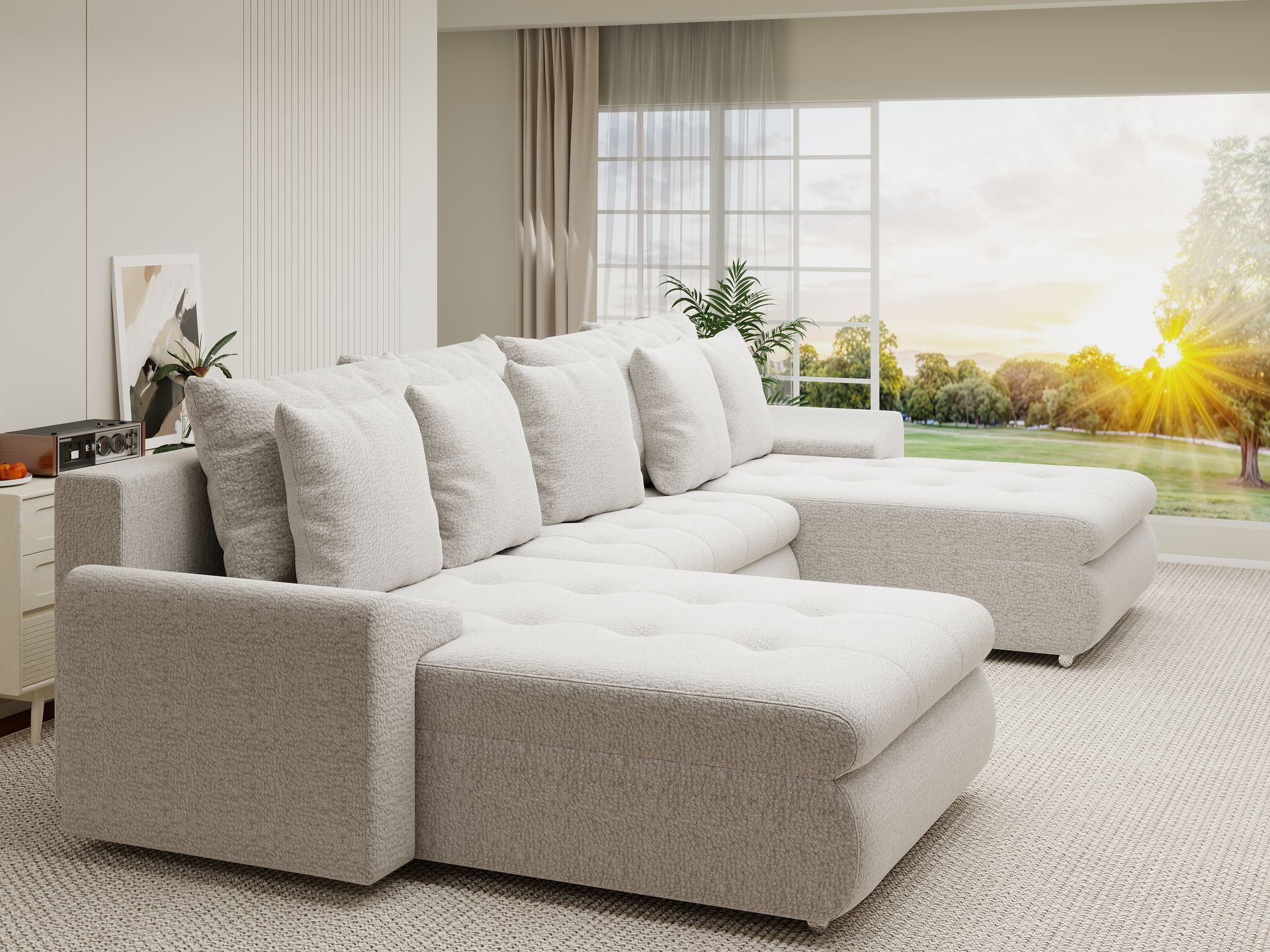 Colțar extensibil dumonde cu ladă de depozitare si sezut confortabil din spuma high-density, Leonardo U Jaguar Gri 19 360x185 cm
