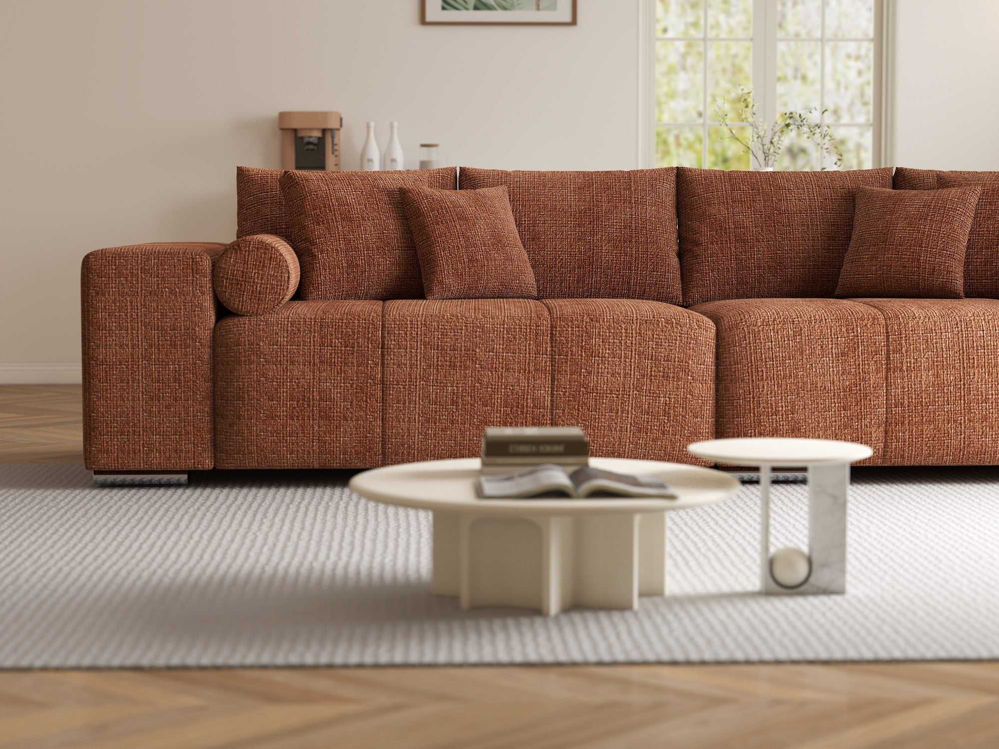 Canapea extensibilă dumonde cu ladă de depozitare si sezut confortabil din spuma high-density, Marbela XXL Cremona Teracota 52 290x100 cm