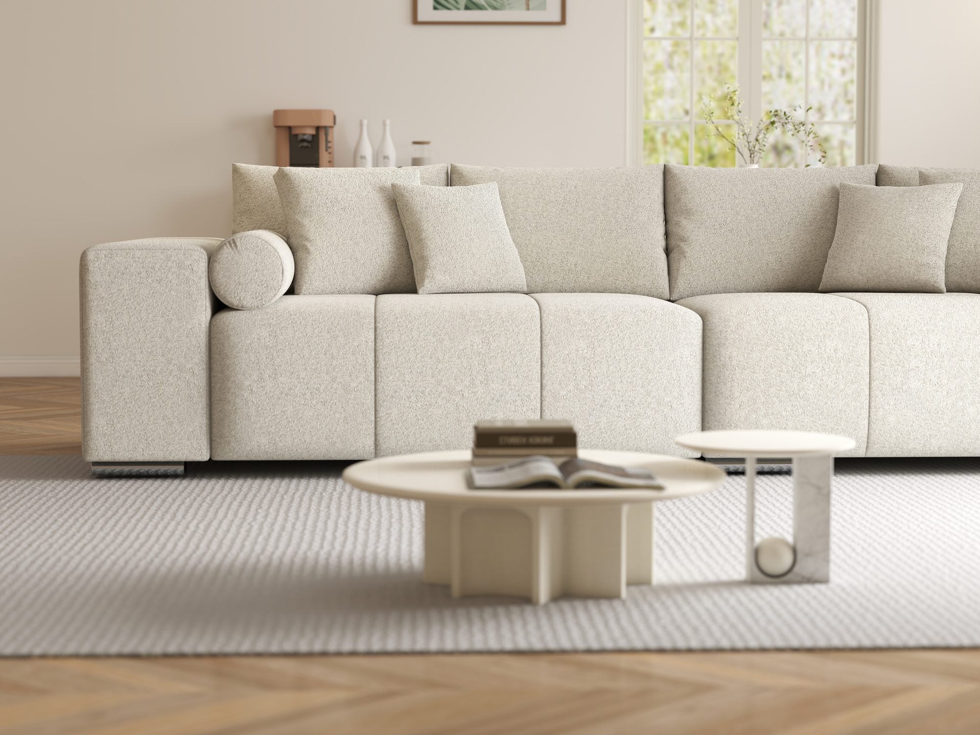 Canapea extensibilă dumonde cu ladă de depozitare si sezut confortabil din spuma high-density, Marbela XXL Monte Bej 03 290x100 cm