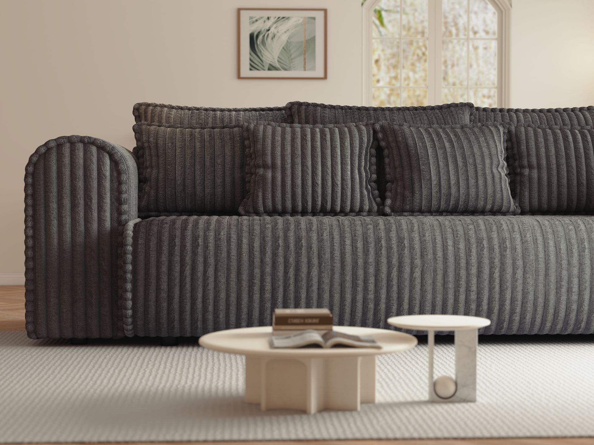 Canapea extensibilă dumonde cu ladă de depozitare si sezut confortabil din spuma high-density, Monaco Mica Tilia Grafit 240x100 cm