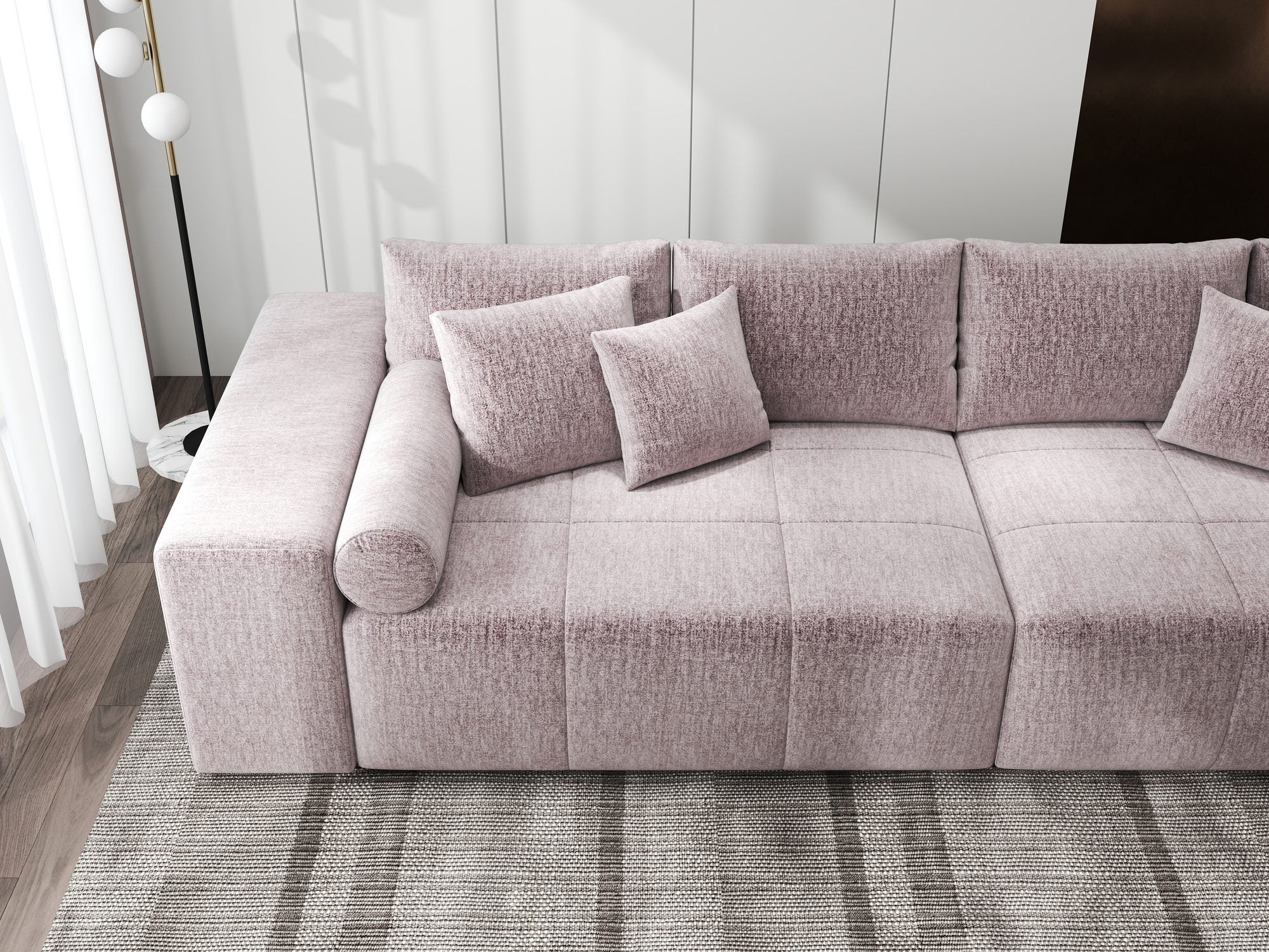 Canapea extensibilă dumonde cu ladă de depozitare si sezut confortabil din spuma high-density, Marbela XXL Monolith Roz Pudrat 62 290x100 cm