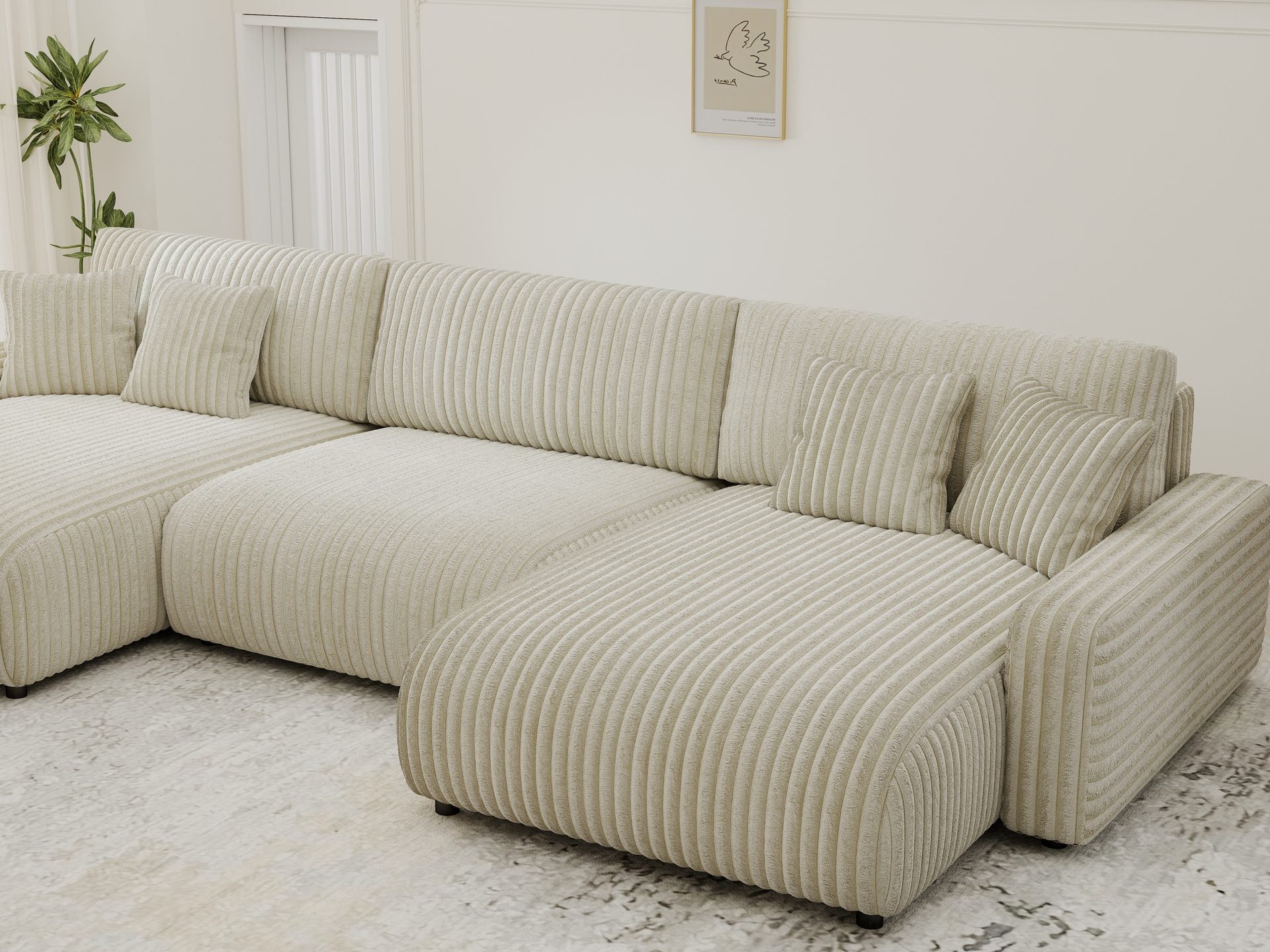 Dumonde kihúzható sarokkanapé tárolórekesszel és kényelmes, nagy sűrűségű habszivacs ülőfelülettel, Sara Tilia bej 332x170 cm