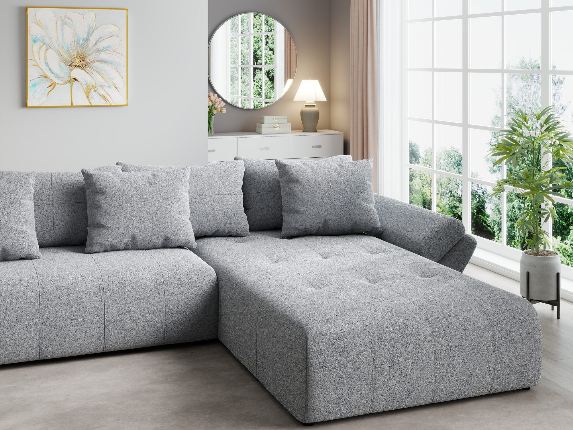 Colțar extensibil dumonde cu ladă de depozitare si sezut confortabil din spuma high-density, Berlin U Monte Gri 84 380x180 cm