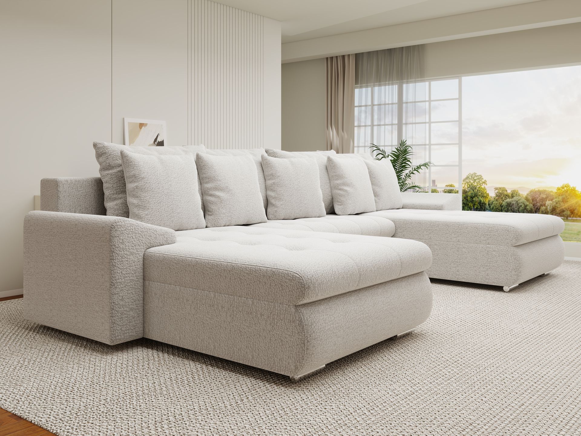 Colțar extensibil dumonde cu ladă de depozitare si sezut confortabil din spuma high-density, Leonardo U Jaguar Gri 19 360x185 cm