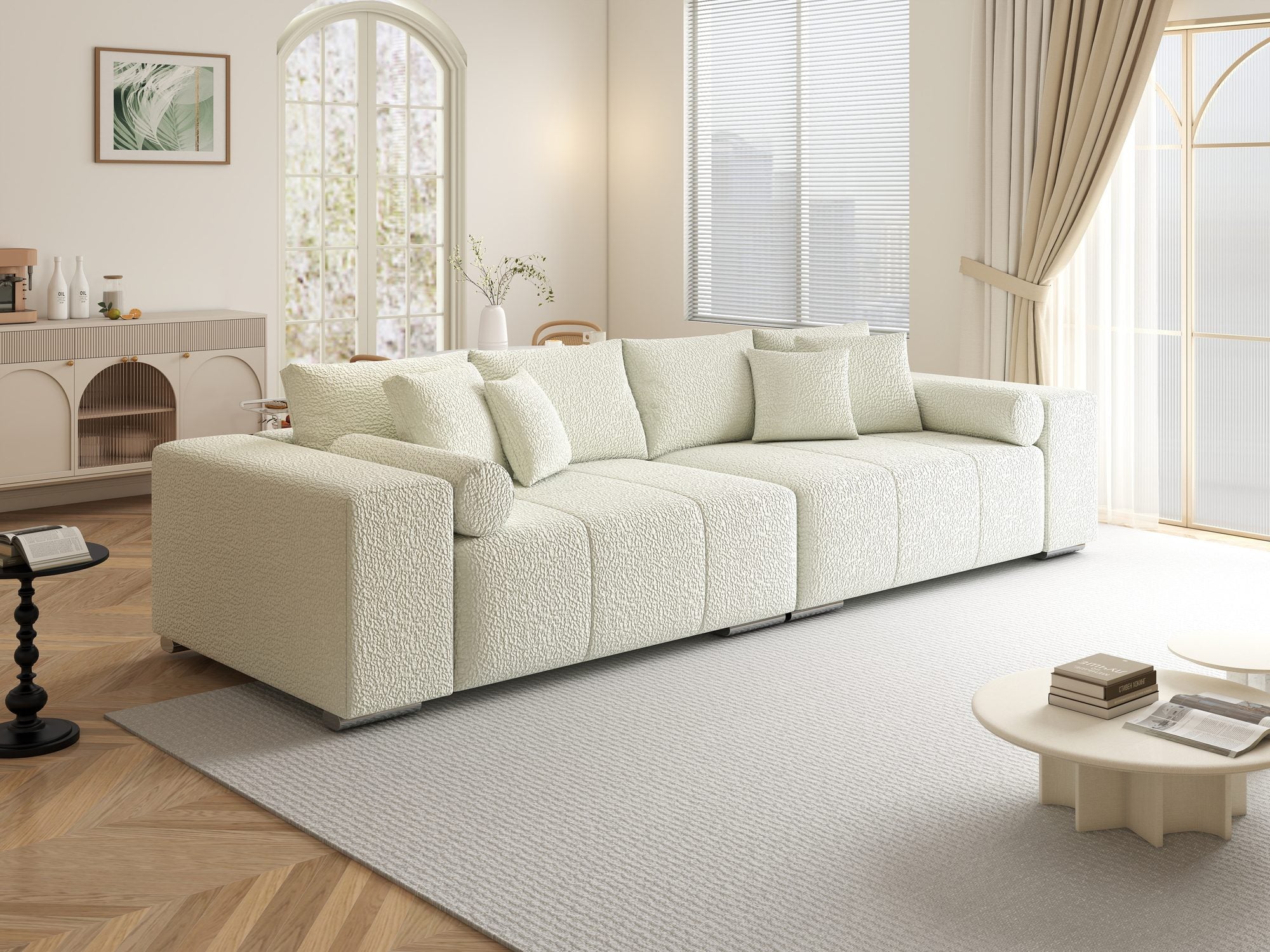 Canapea extensibilă dumonde cu ladă de depozitare si sezut confortabil din spuma high-density, Marbela XXL Jaguar Ivory 1 290x100 cm