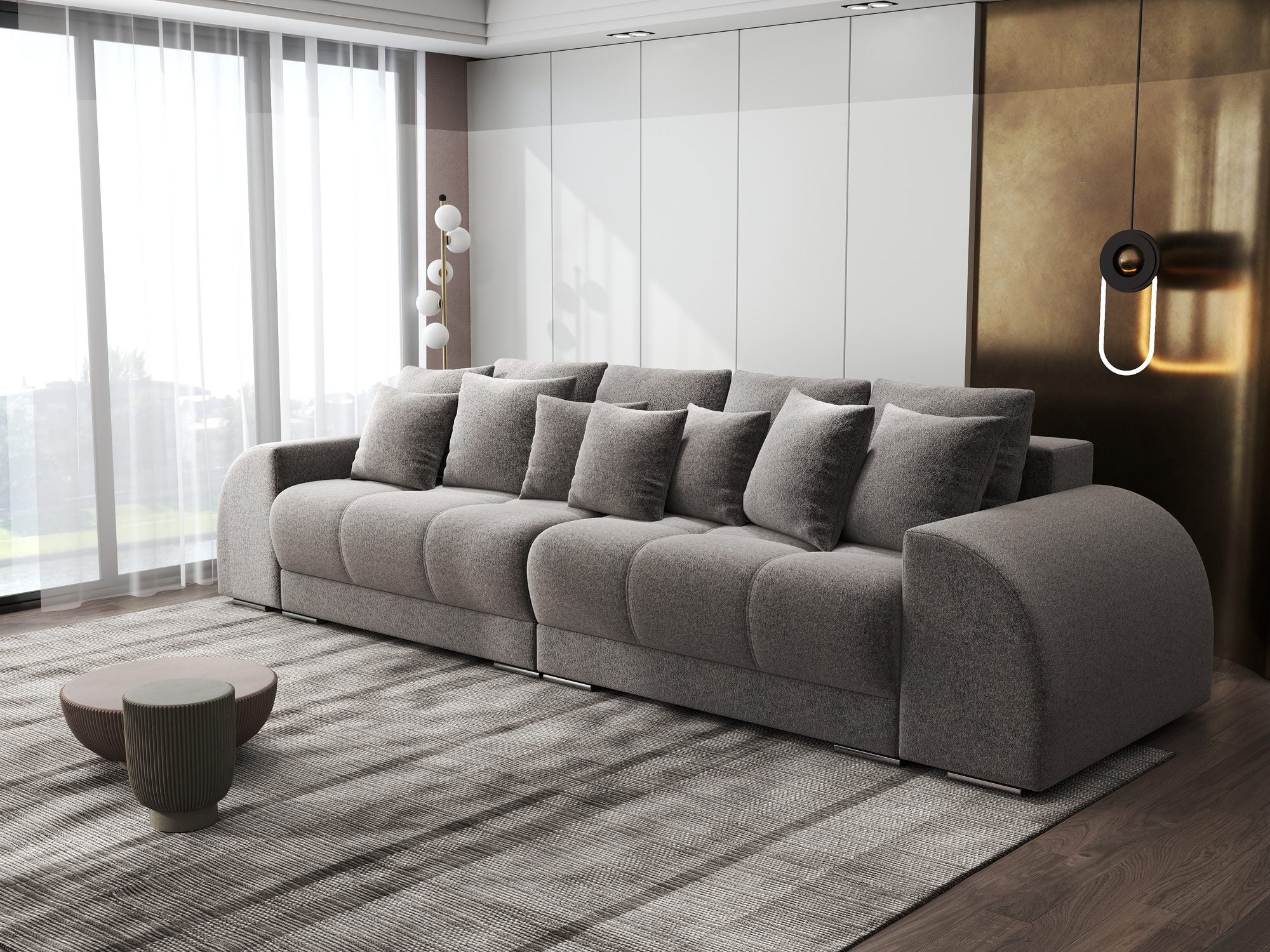 Canapea extensibilă dumonde cu 2 lăzi de depozitare si sezut confortabil din spuma high-density, Verona Monte Gri 16 310x100 cm