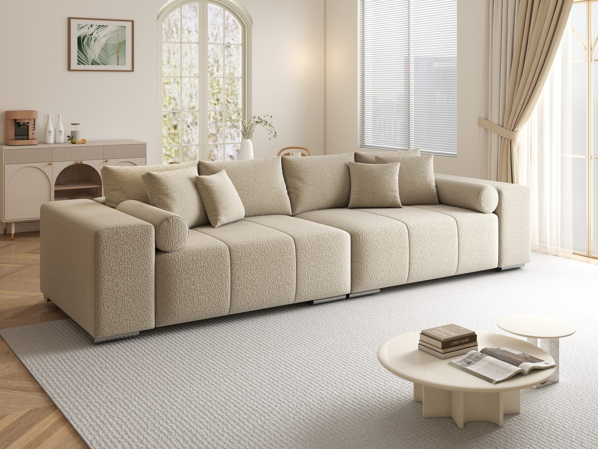 Canapea extensibilă dumonde cu ladă de depozitare si sezut confortabil din spuma high-density, Marbela XXL Jaguar Bej 4 290x100 cm