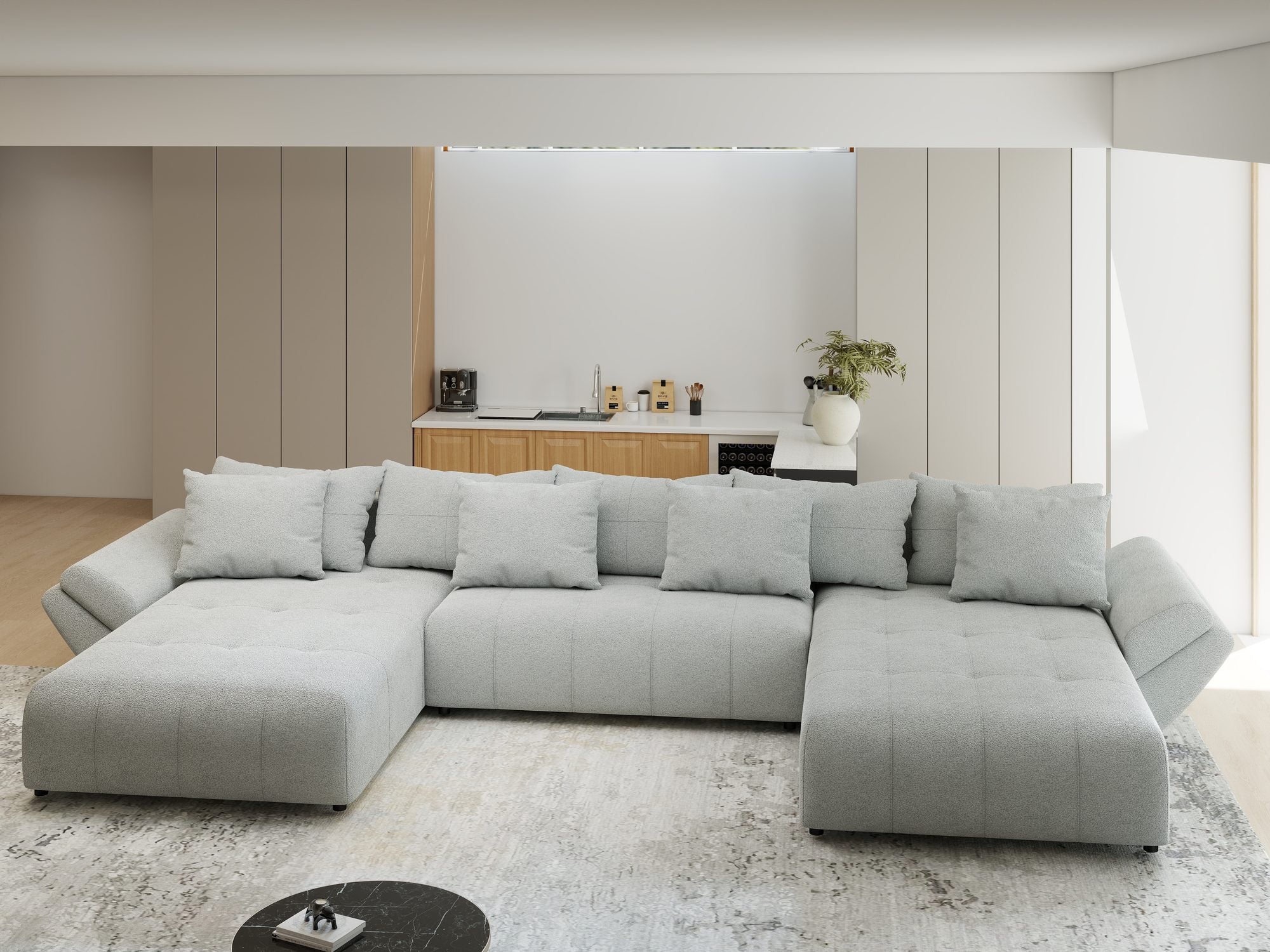Colțar extensibil dumonde cu ladă de depozitare si sezut confortabil din spuma high-density, Berlin U Quelle Gri 83 380x180 cm