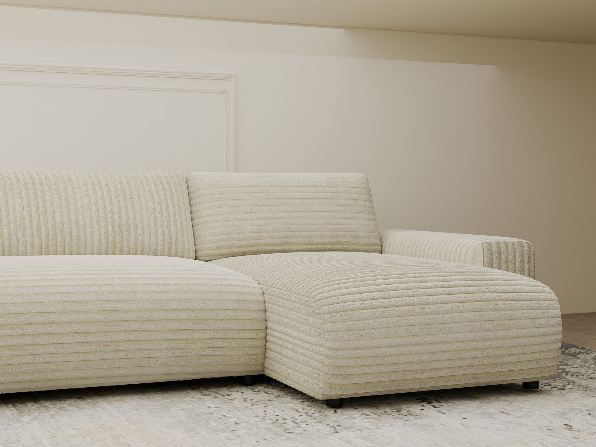 Dumonde kihúzható sarokkanapé tárolórekesszel és kényelmes, nagy sűrűségű habszivacs ülőfelülettel, Justin Tilia bej 374x224 cm