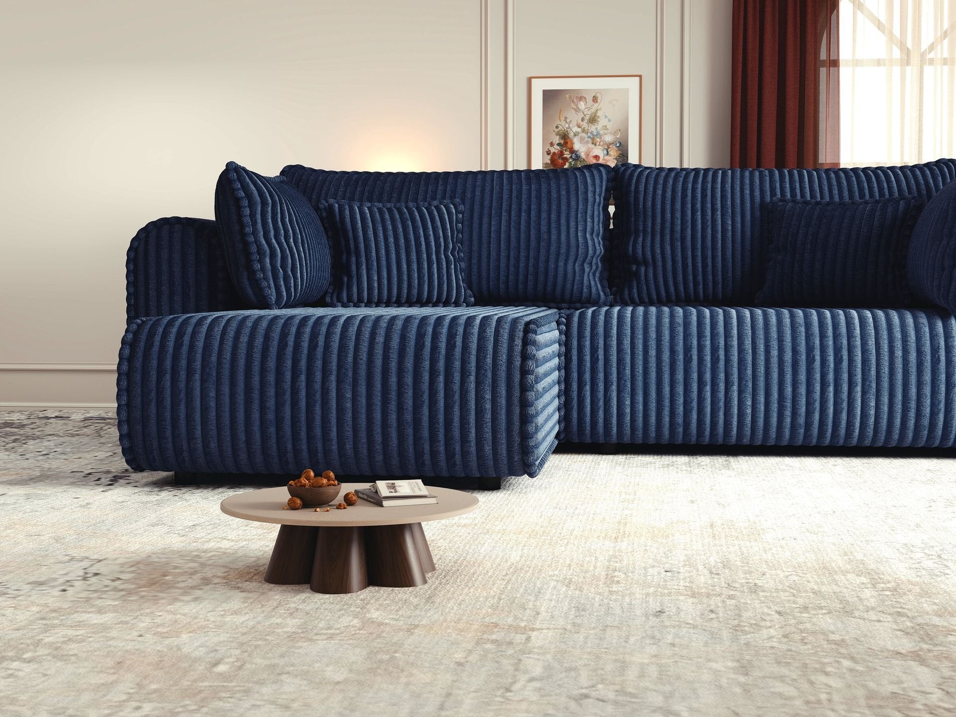 Colțar extensibil dumonde cu ladă de depozitare si sezut confortabil din spuma high-density, Monaco L Tilia Albastru 270x100 cm