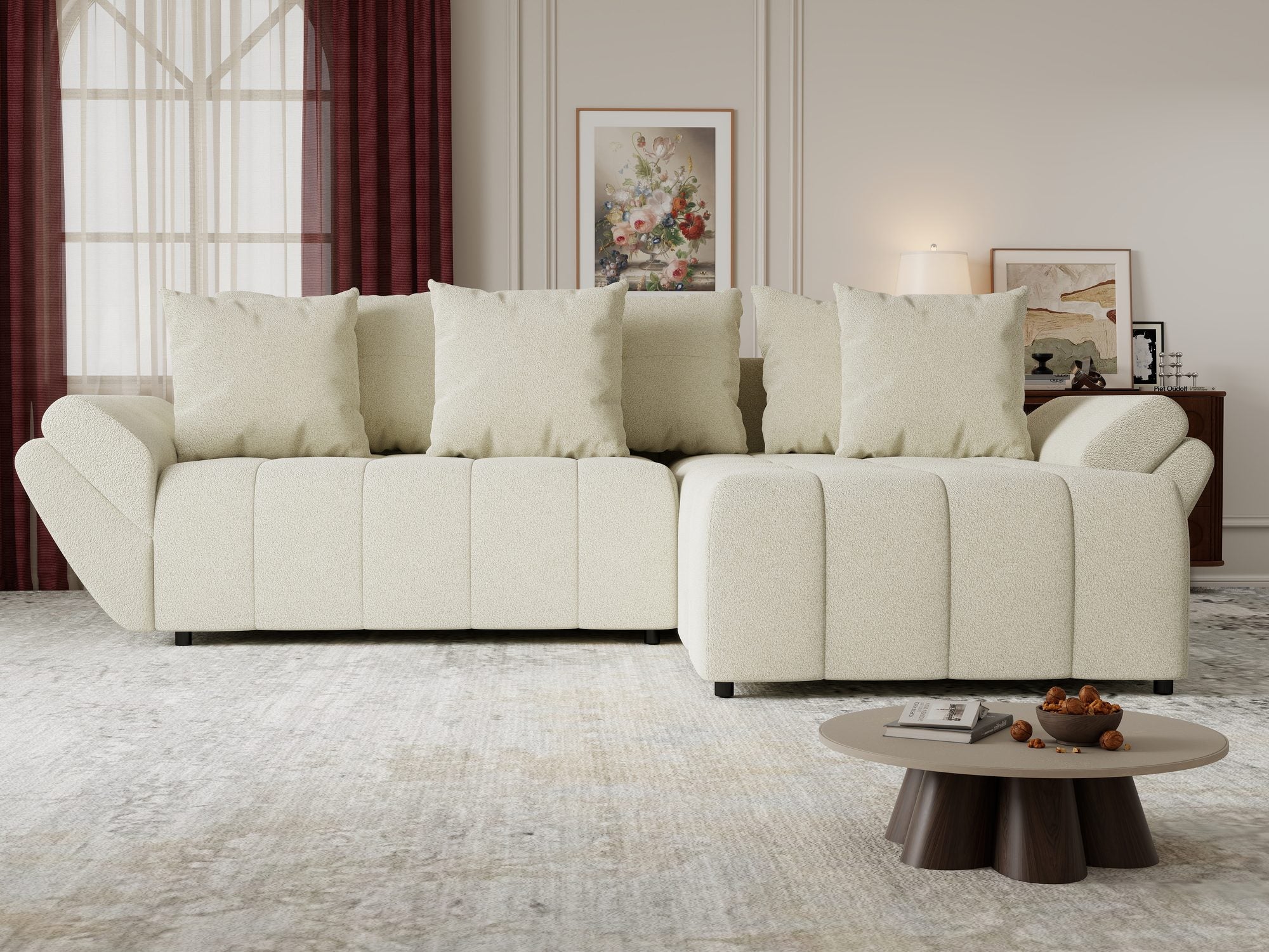 Colțar extensibil dumonde cu ladă de depozitare si sezut confortabil din spuma high-density, Berlin Quelle Bej 02 II 280x185 cm