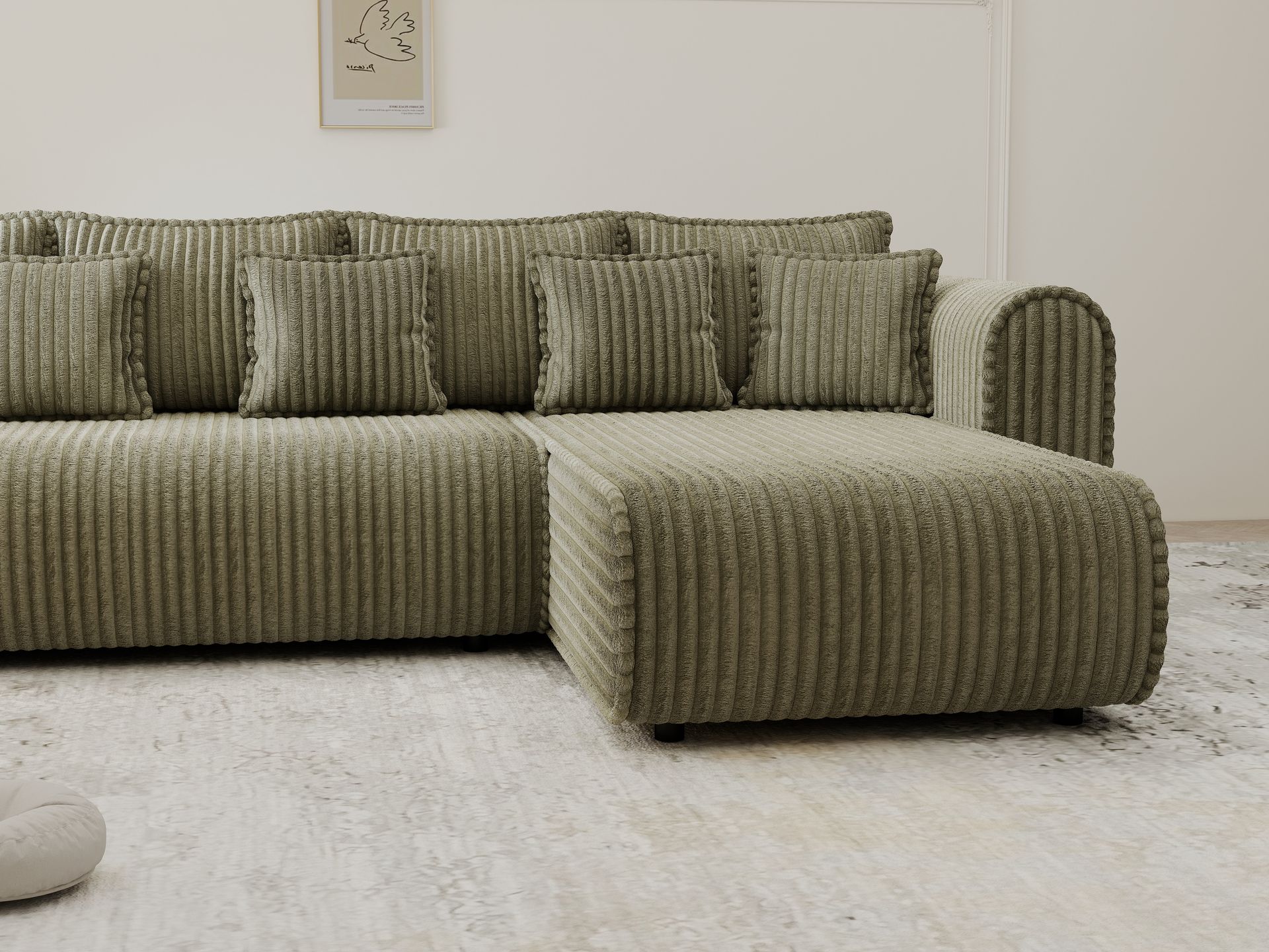 Colțar extensibil dumonde cu ladă de depozitare si sezut confortabil din spuma high-density, Monaco XL Tilia Olive II 340x185 cm