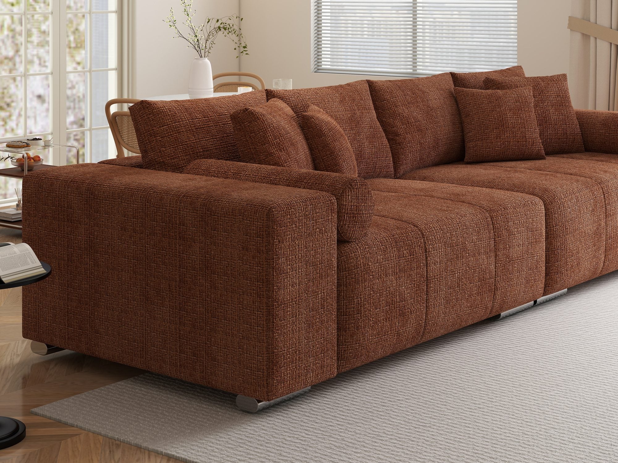Canapea extensibilă dumonde cu ladă de depozitare si sezut confortabil din spuma high-density, Marbela XXL Cremona Teracota 52 290x100 cm