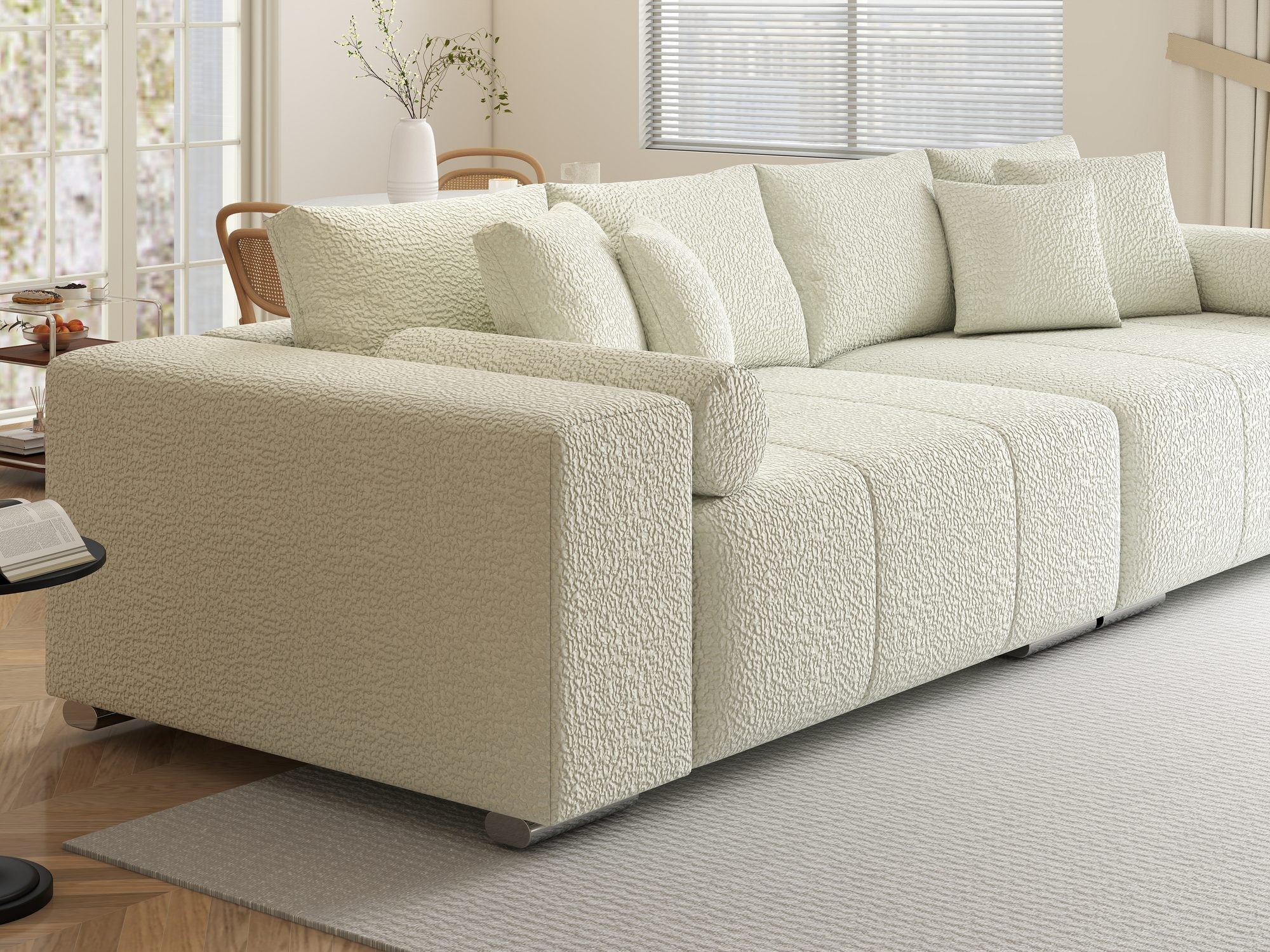 Canapea extensibilă dumonde cu ladă de depozitare si sezut confortabil din spuma high-density, Marbela XXL Jaguar Ivory 1 290x100 cm