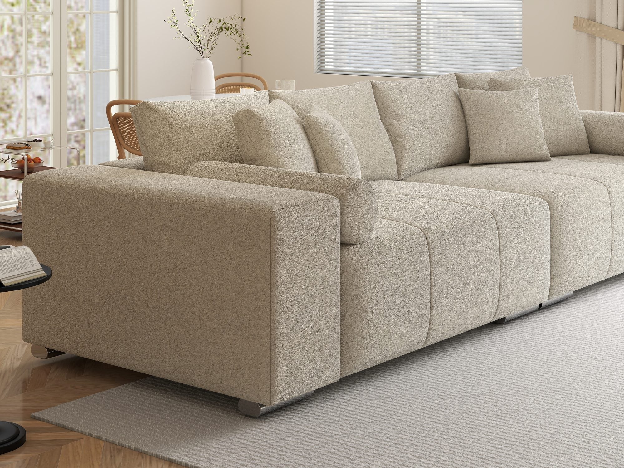Canapea extensibilă dumonde cu ladă de depozitare si sezut confortabil din spuma high-density, Marbela XXL Monte Bej 03 290x100 cm