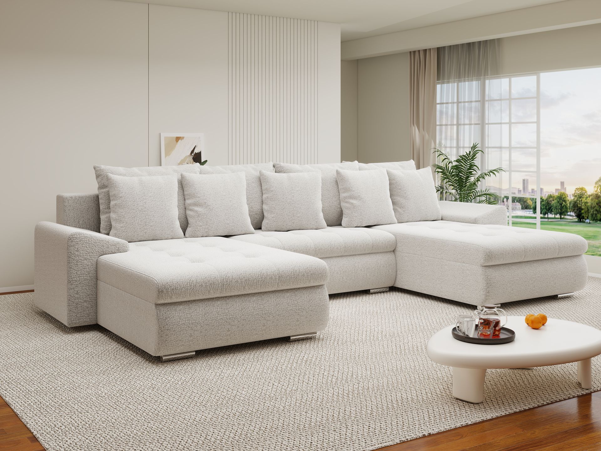 Colțar extensibil dumonde cu ladă de depozitare si sezut confortabil din spuma high-density, Leonardo U Jaguar Gri 19 360x185 cm