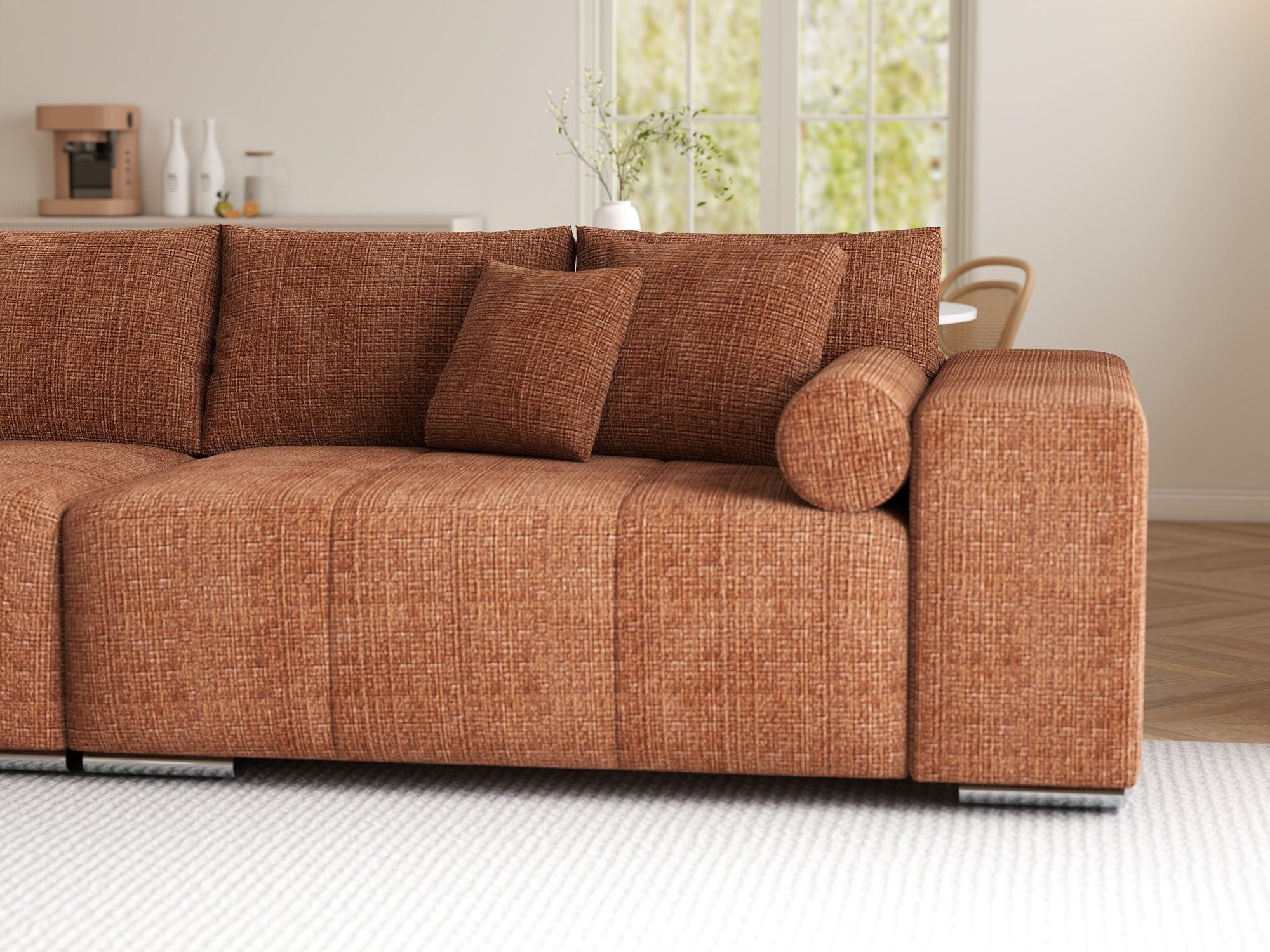 Canapea extensibilă dumonde cu ladă de depozitare si sezut confortabil din spuma high-density, Marbela XXL Cremona Teracota 52 290x100 cm