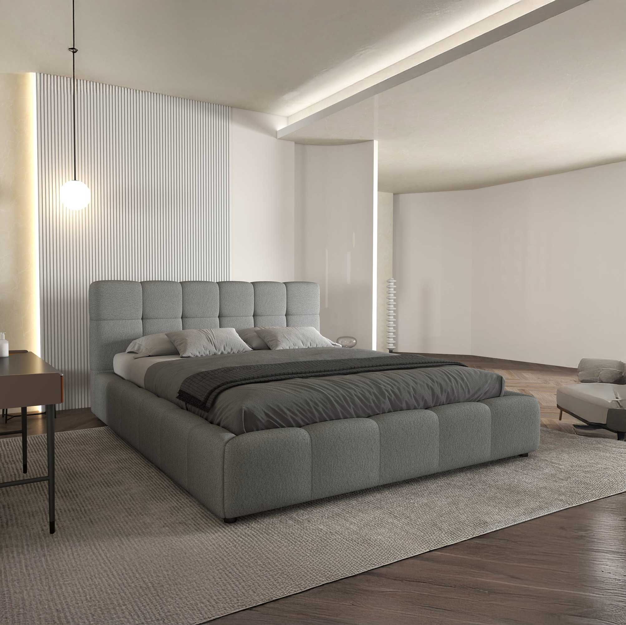 Dumonde kárpitozott ágy, szürke, Lorenzo 180x200 cm, felnyitható ágyráccsal, tárolóhellyel