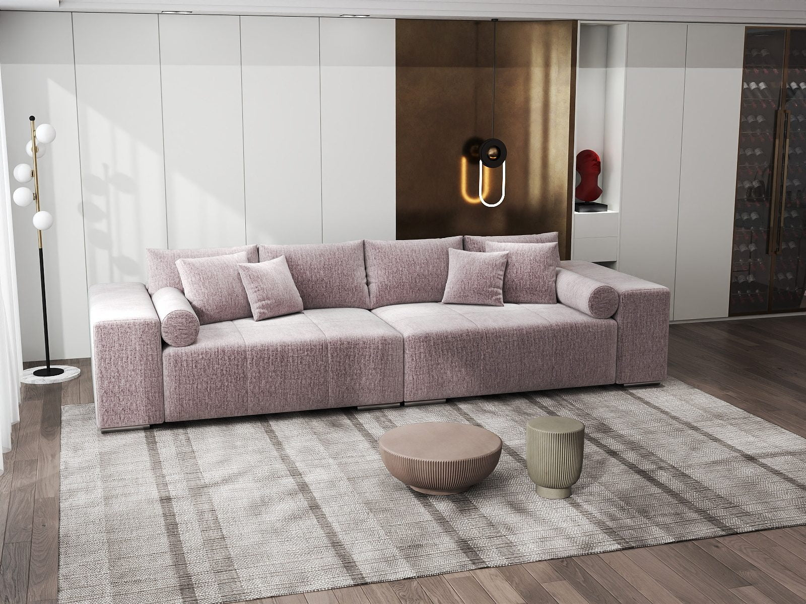 Canapea extensibilă dumonde cu ladă de depozitare si sezut confortabil din spuma high-density, Marbela XXL Monolith Roz Pudrat 62 290x100 cm
