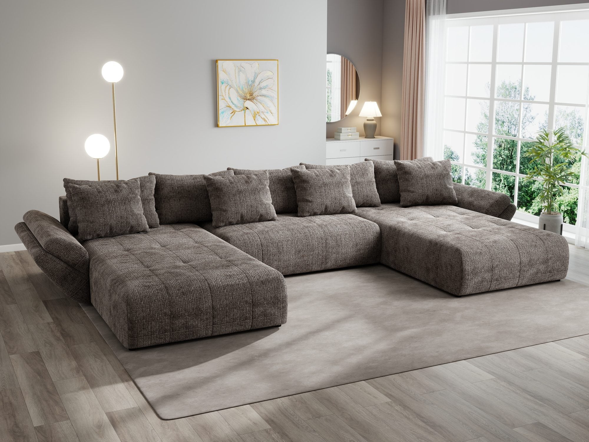 Colțar extensibil dumonde cu ladă de depozitare si sezut confortabil din spuma high-density, Berlin U Cremona Maro-bej 24 380x180 cm